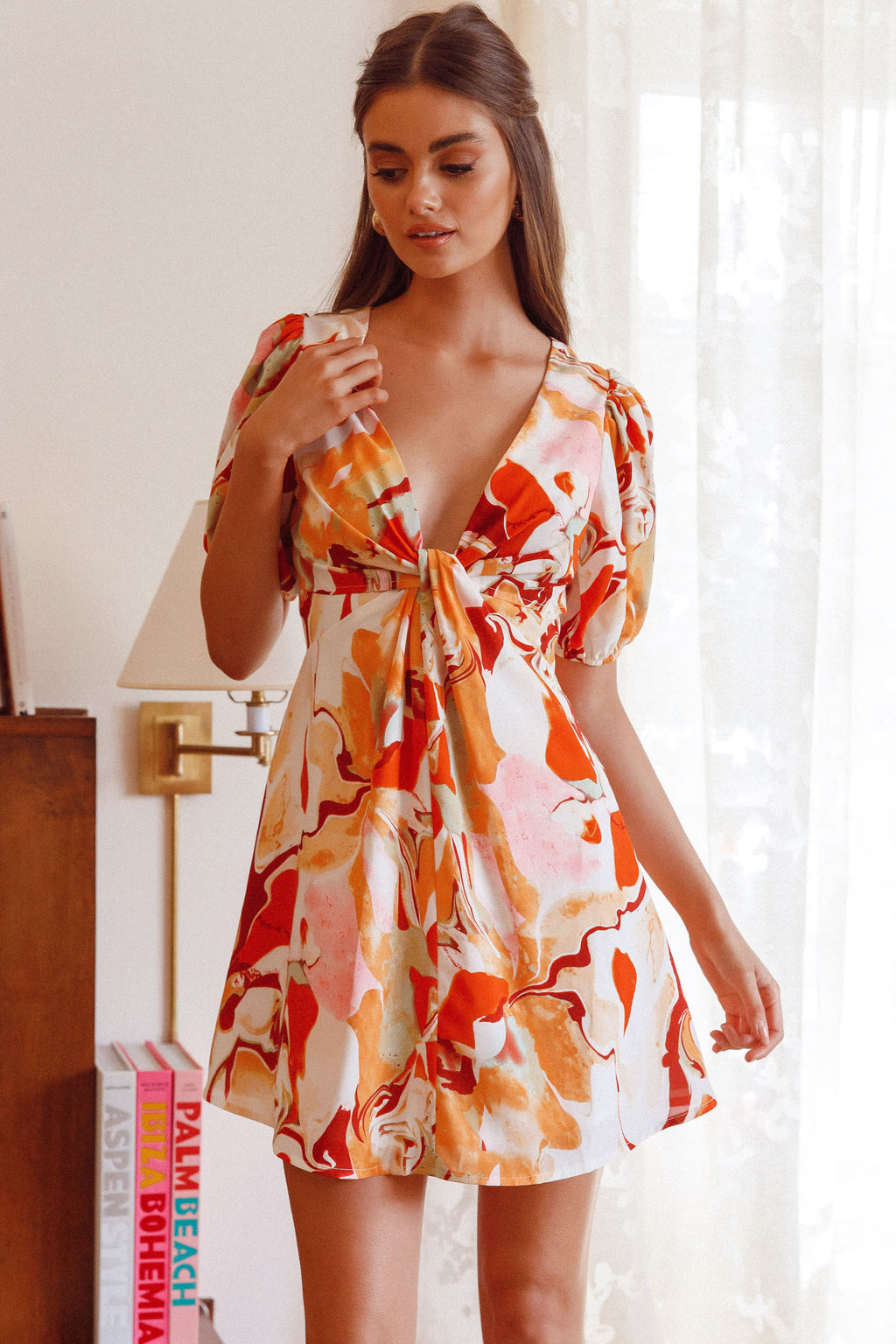 Anakin Twist Bust Mini Dress Swirl Orange by Selfie Leslie Australia