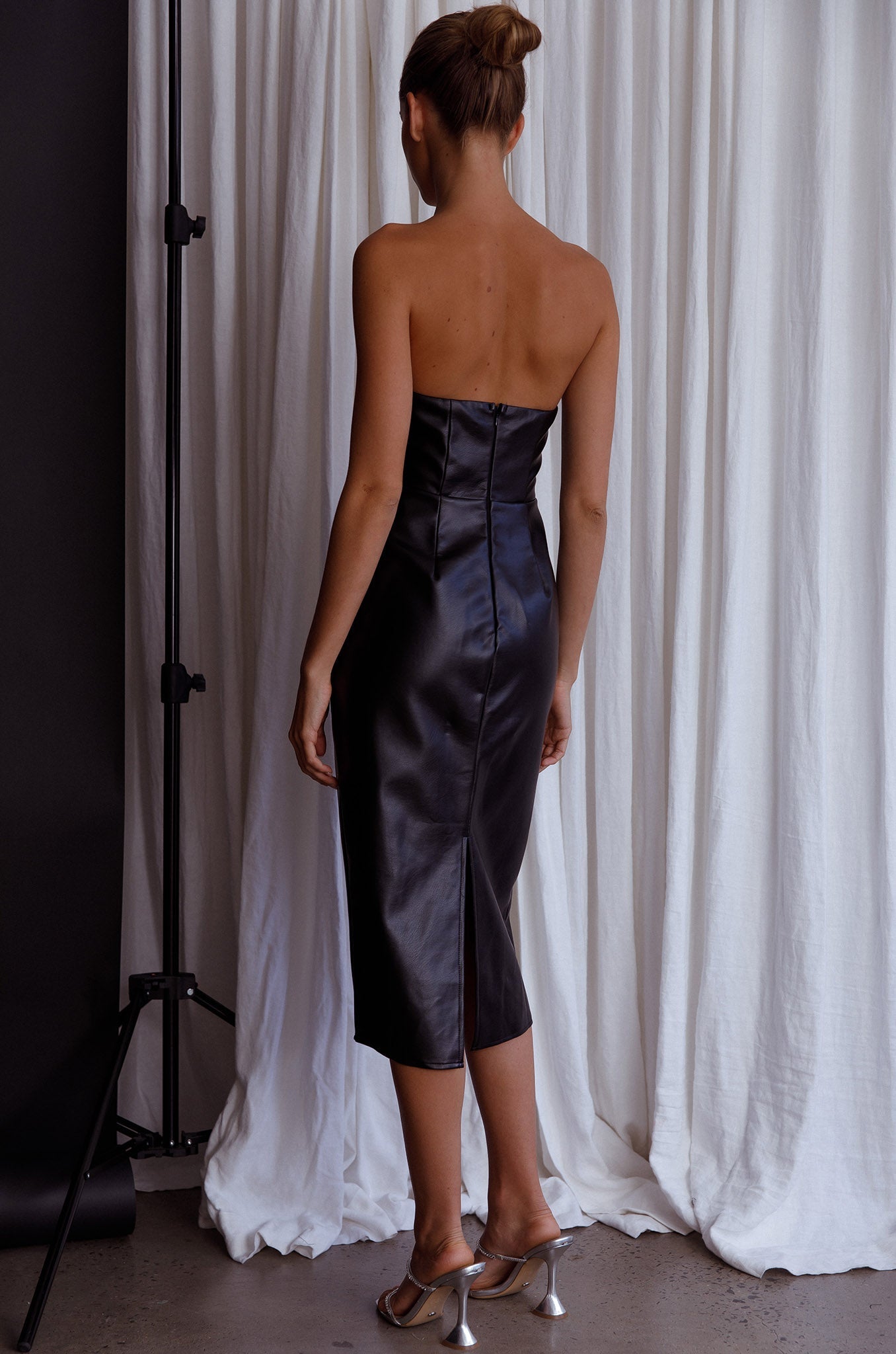 Intuition Strapless Faux Leather Dress Black by Selfie Leslie