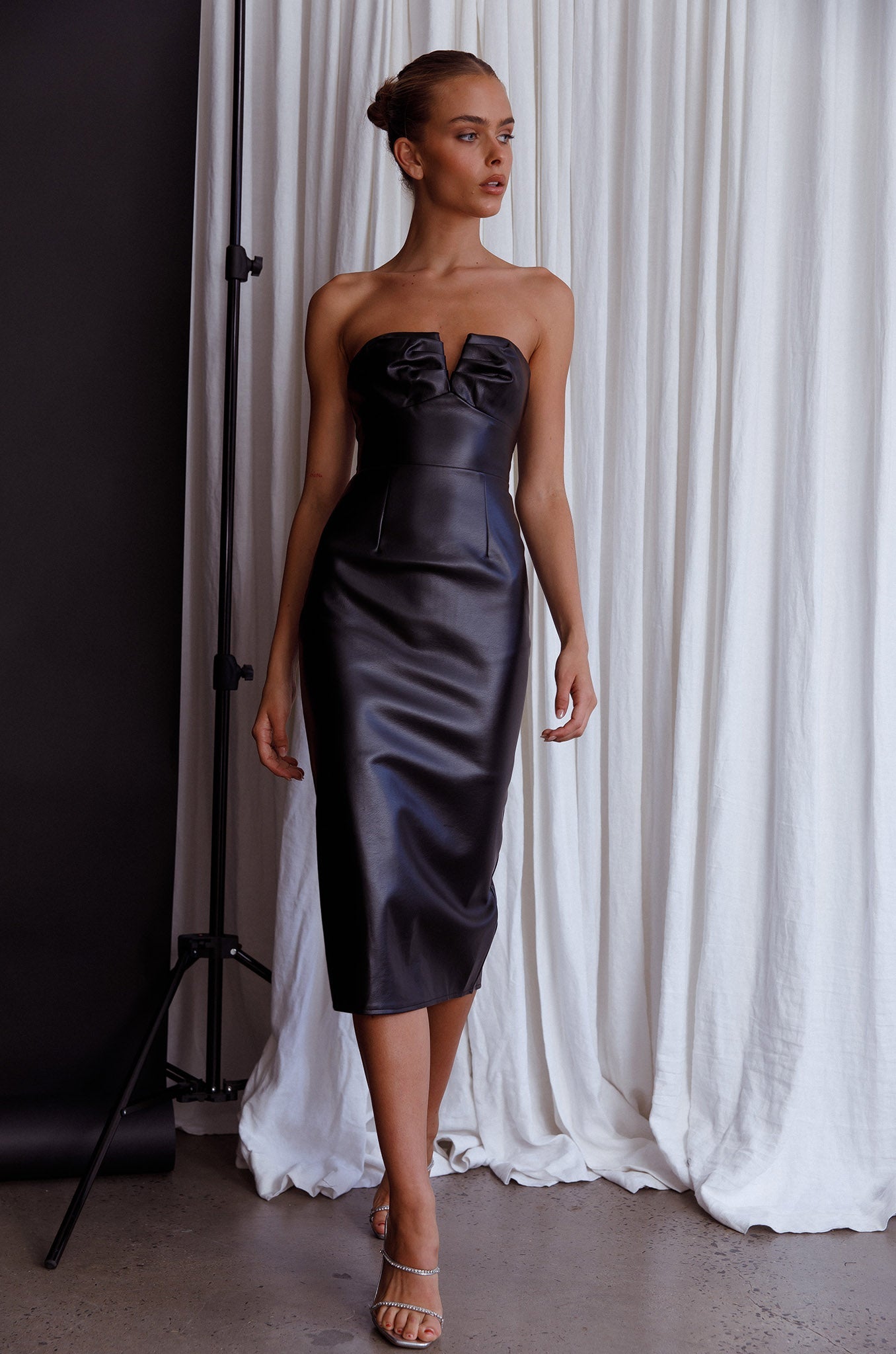 Intuition Strapless Faux Leather Dress Black by Selfie Leslie