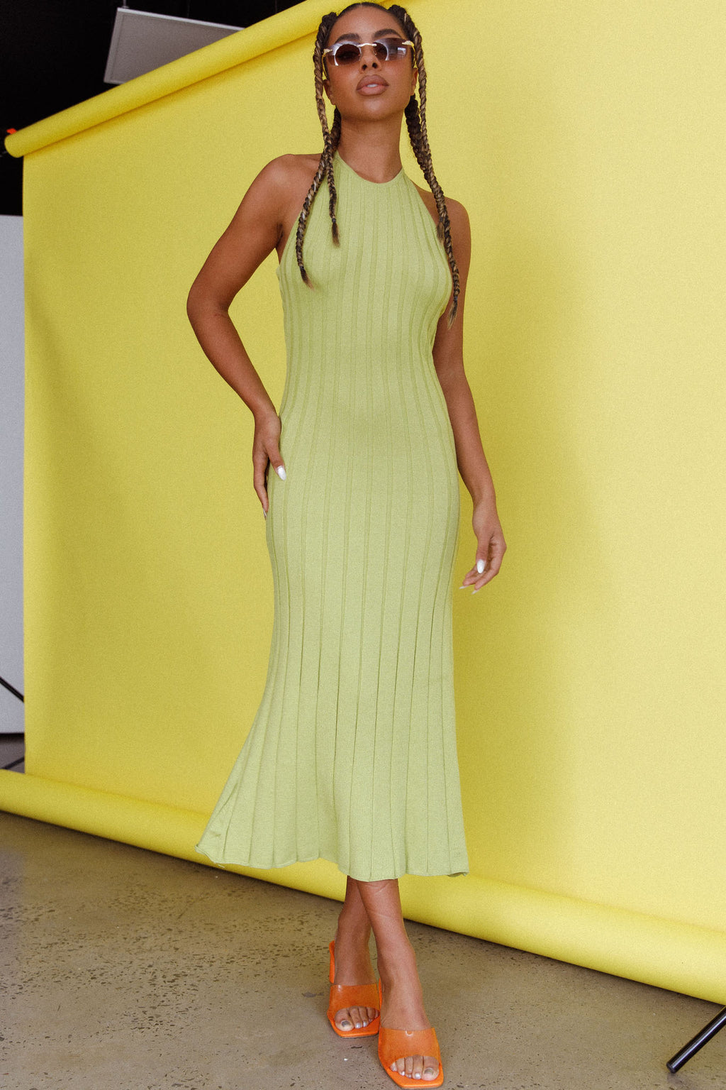 Mikah Knit Halterneck Midi Dress Lime by Selfie Leslie Australia