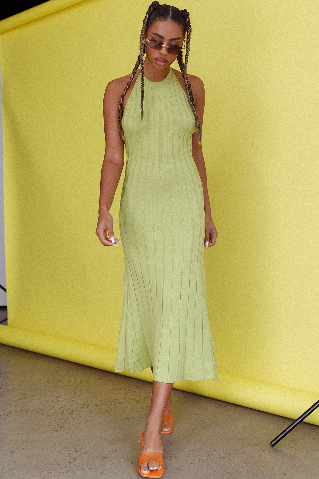 Mikah Knit Halterneck Midi Dress Lime by Selfie Leslie Australia