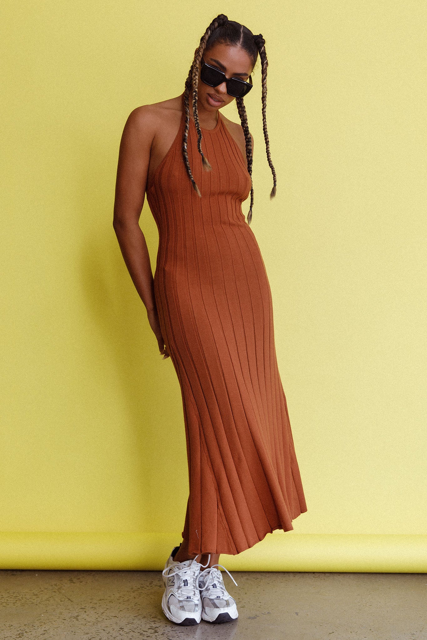 Mikah Knit Halterneck Midi Dress Mocha by Selfie Leslie Australia