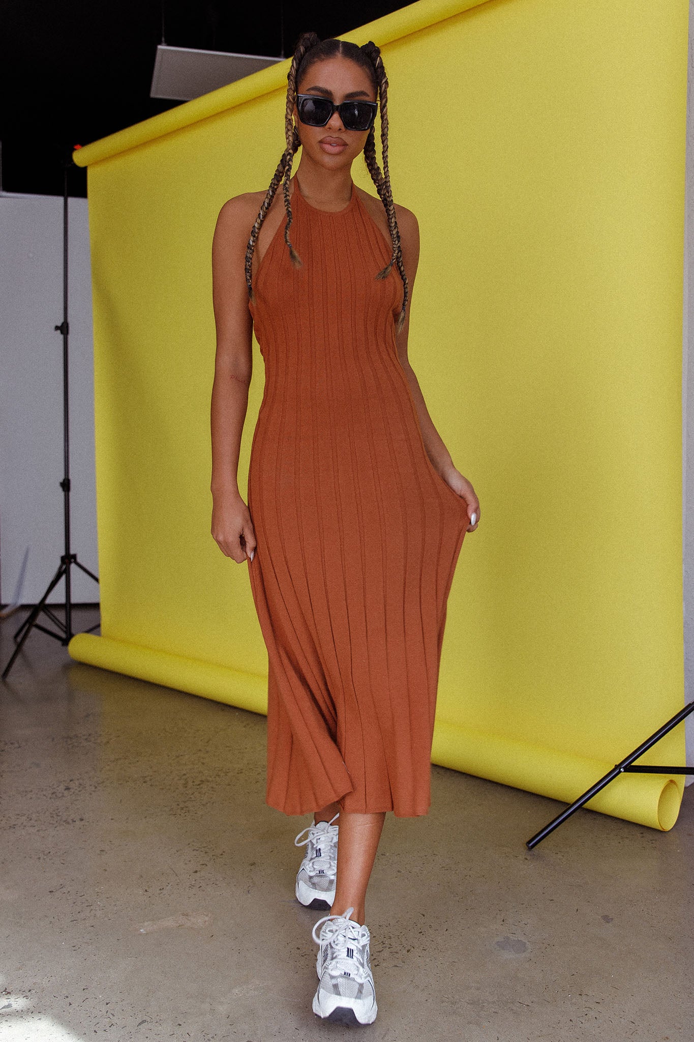 Mikah Knit Halterneck Midi Dress Mocha by Selfie Leslie Australia