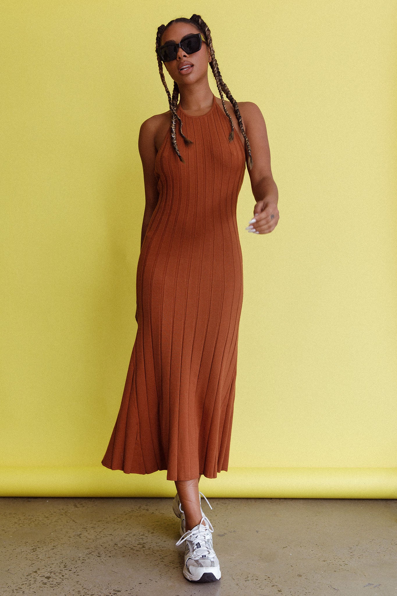 Mikah Knit Halterneck Midi Dress Mocha by Selfie Leslie Australia