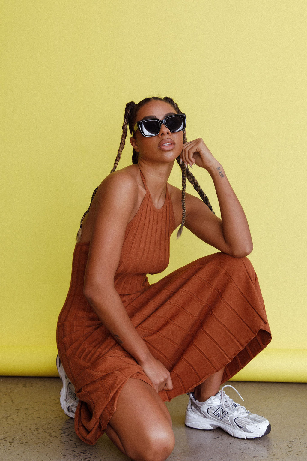 Mikah Knit Halterneck Midi Dress Mocha by Selfie Leslie Australia