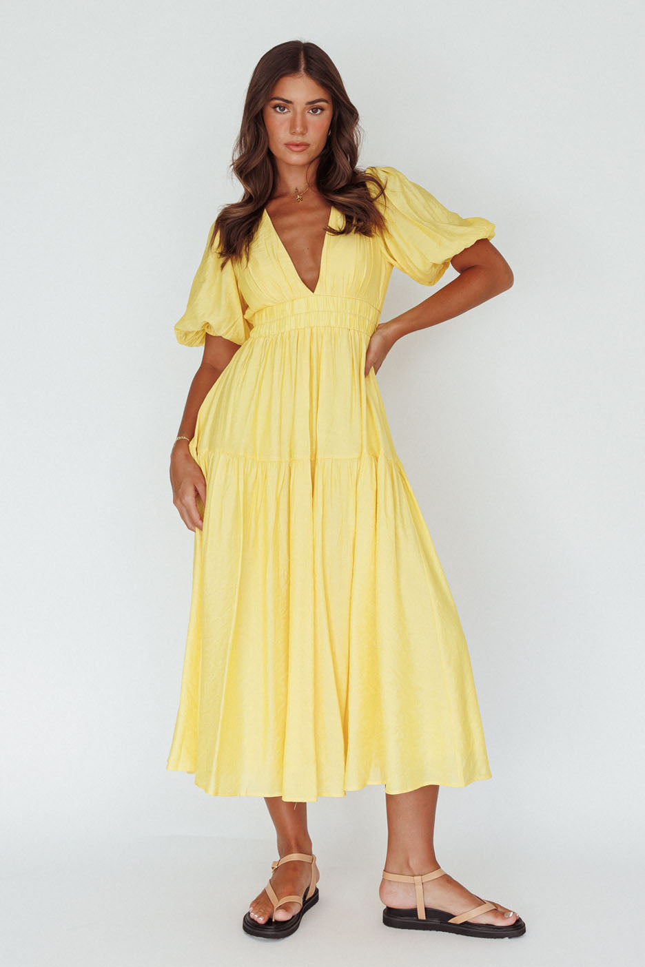 Summer Land V-Neckline Midi Dress Butter by Selfie Leslie Australia