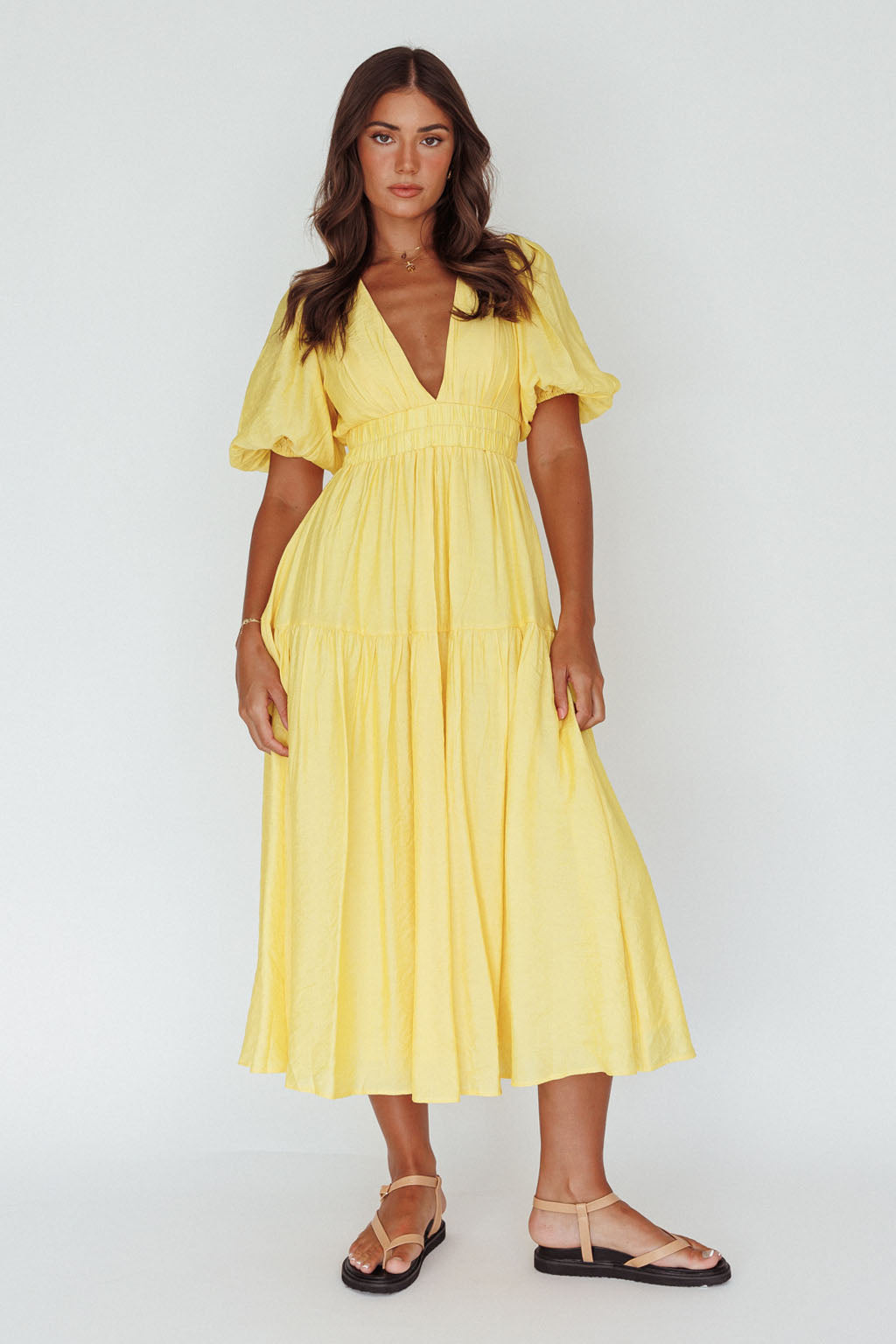 Summer Land V-Neckline Midi Dress Butter by Selfie Leslie Australia