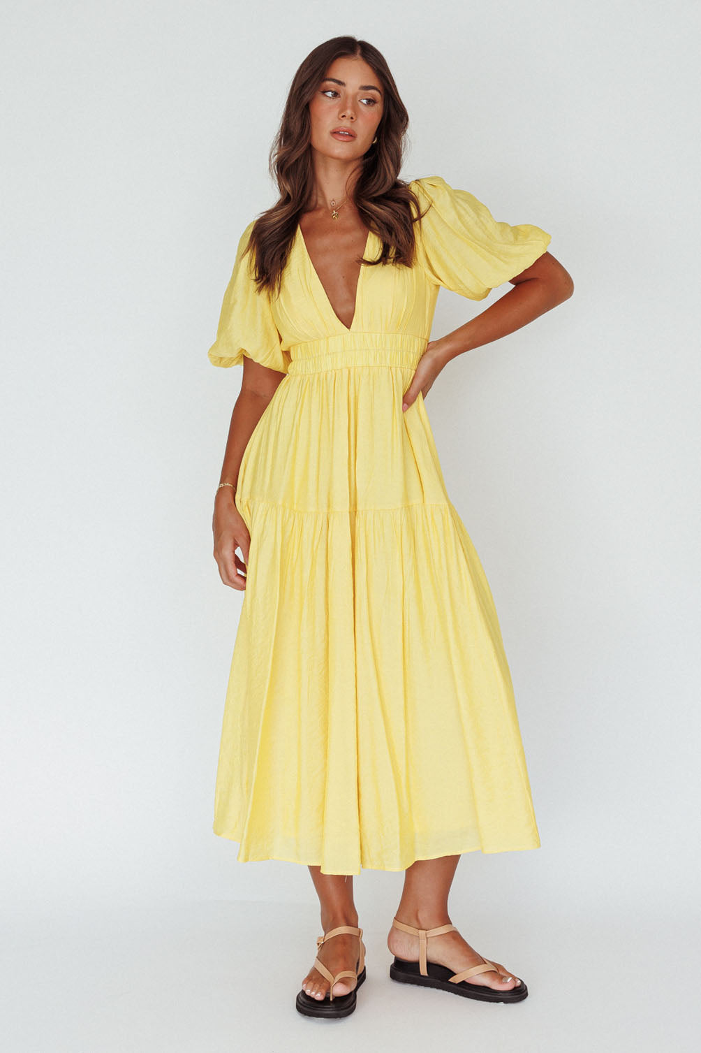 Summer Land V-Neckline Midi Dress Butter by Selfie Leslie Australia