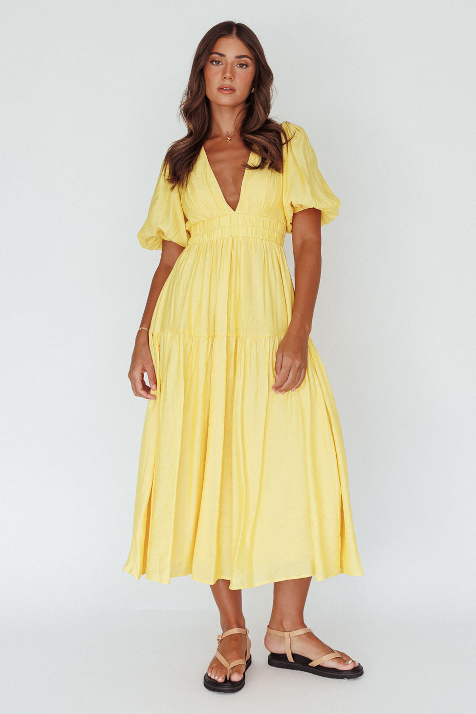 Summer Land V-Neckline Midi Dress Butter by Selfie Leslie Australia