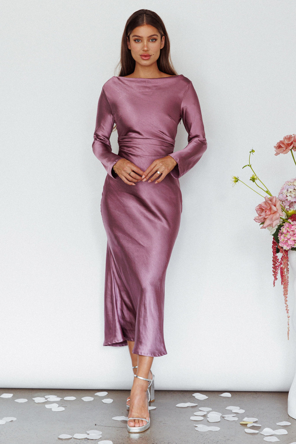 Loveland Cowl Back Midi Dress Grape by Selfie Leslie Australia