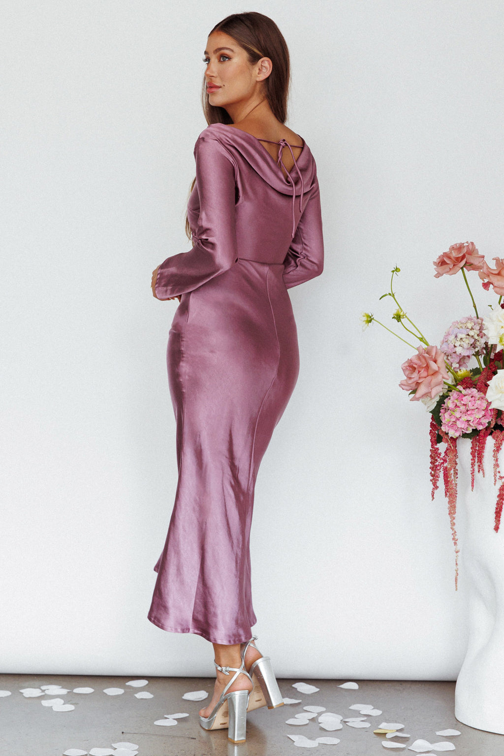 Loveland Cowl Back Midi Dress Grape by Selfie Leslie Australia