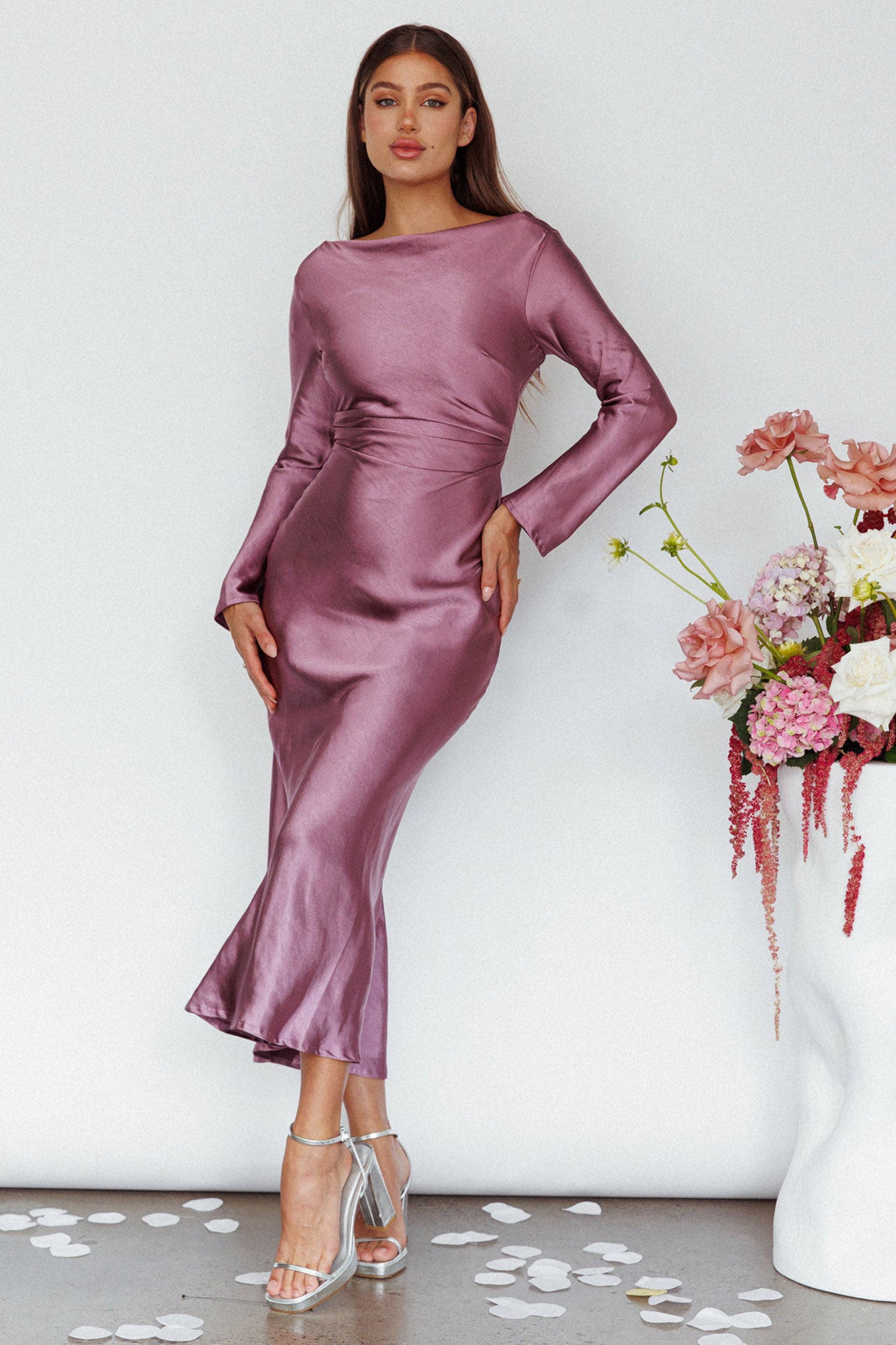 Loveland Cowl Back Midi Dress Grape by Selfie Leslie Australia