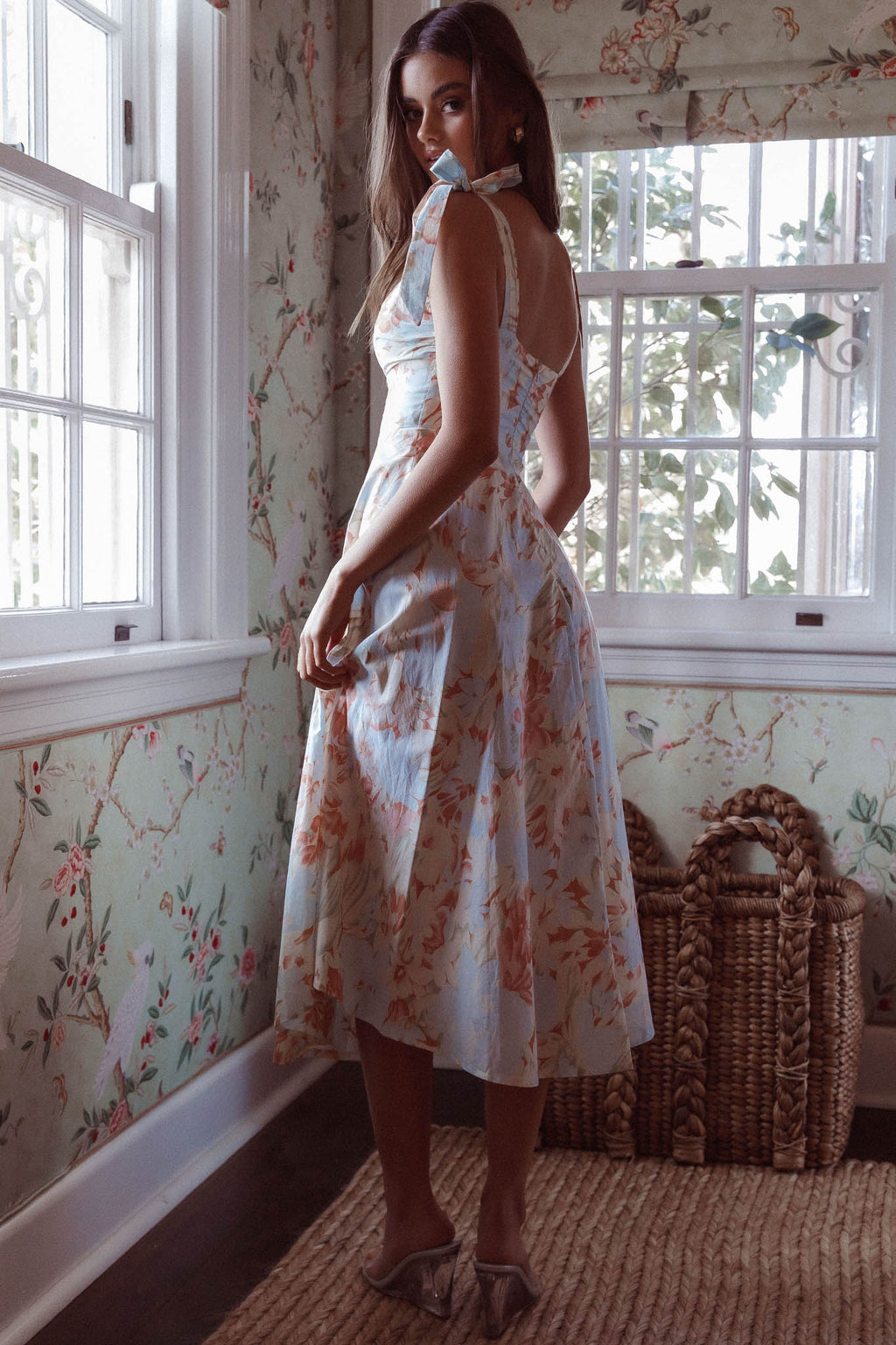 Sweet Pea Tied Shoulder Midi Dress Floral Blue by Selfie Leslie Australia