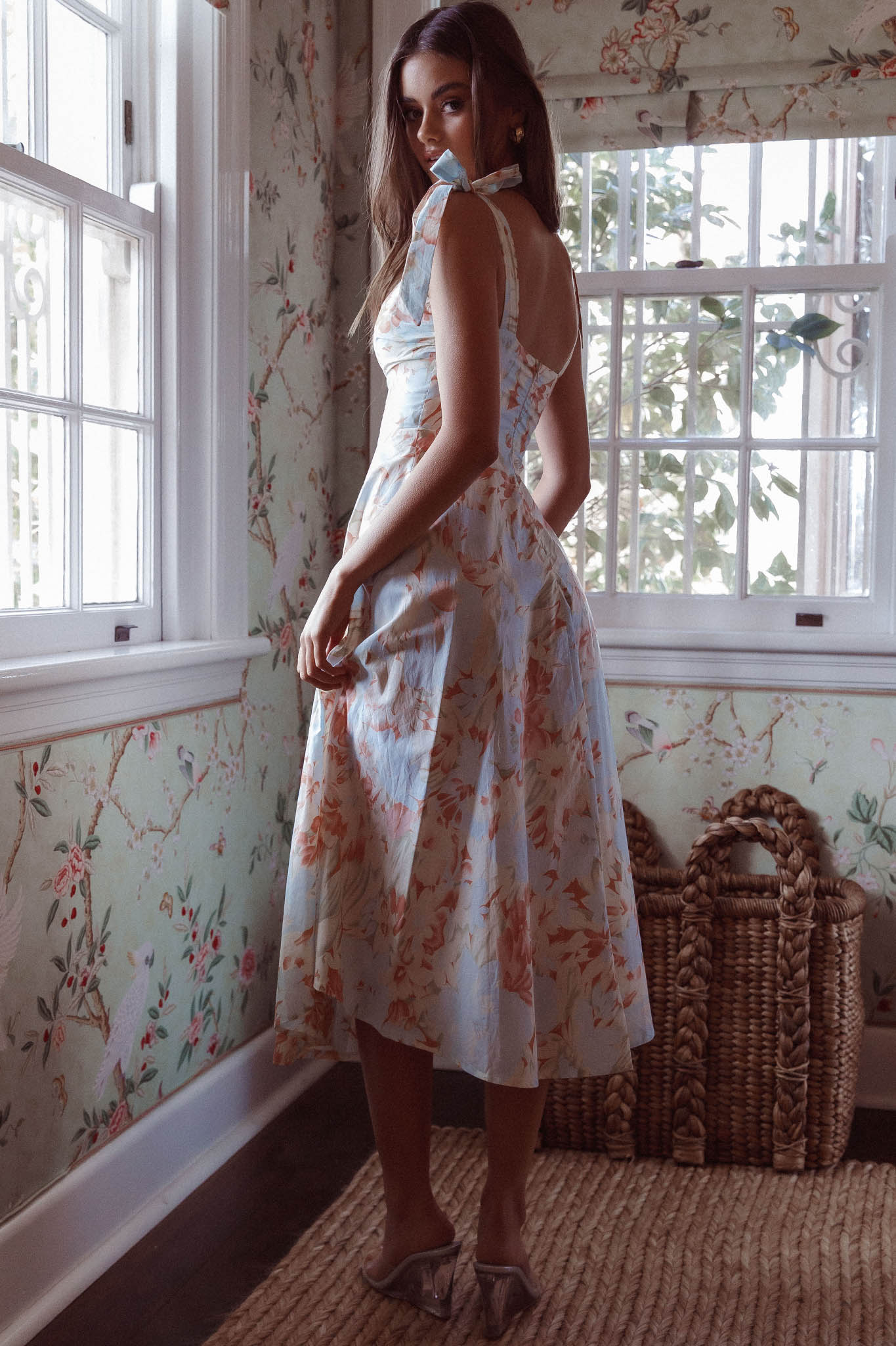 Sweet Pea Tied Shoulder Midi Dress Floral Blue by Selfie Leslie Australia