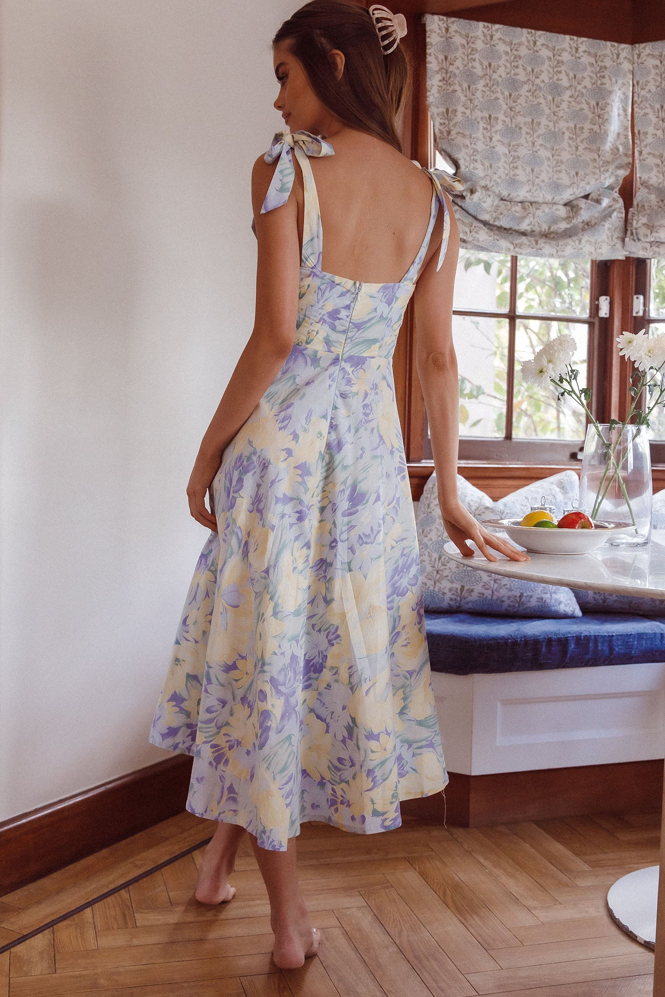 Sweet Pea Tied Shoulder Midi Dress Floral Purple by Selfie Leslie Australia