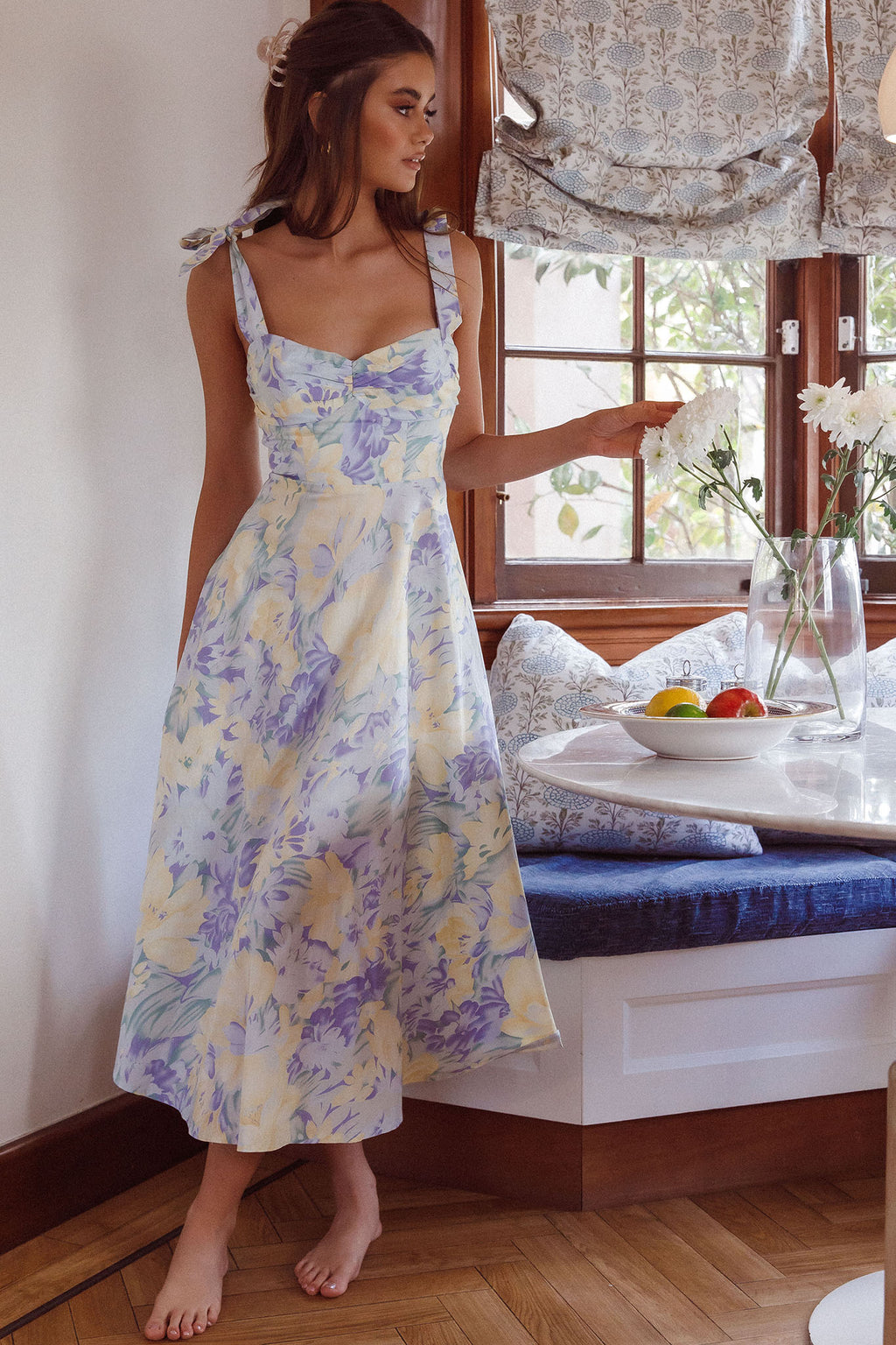 Sweet Pea Tied Shoulder Midi Dress Floral Purple by Selfie Leslie Australia