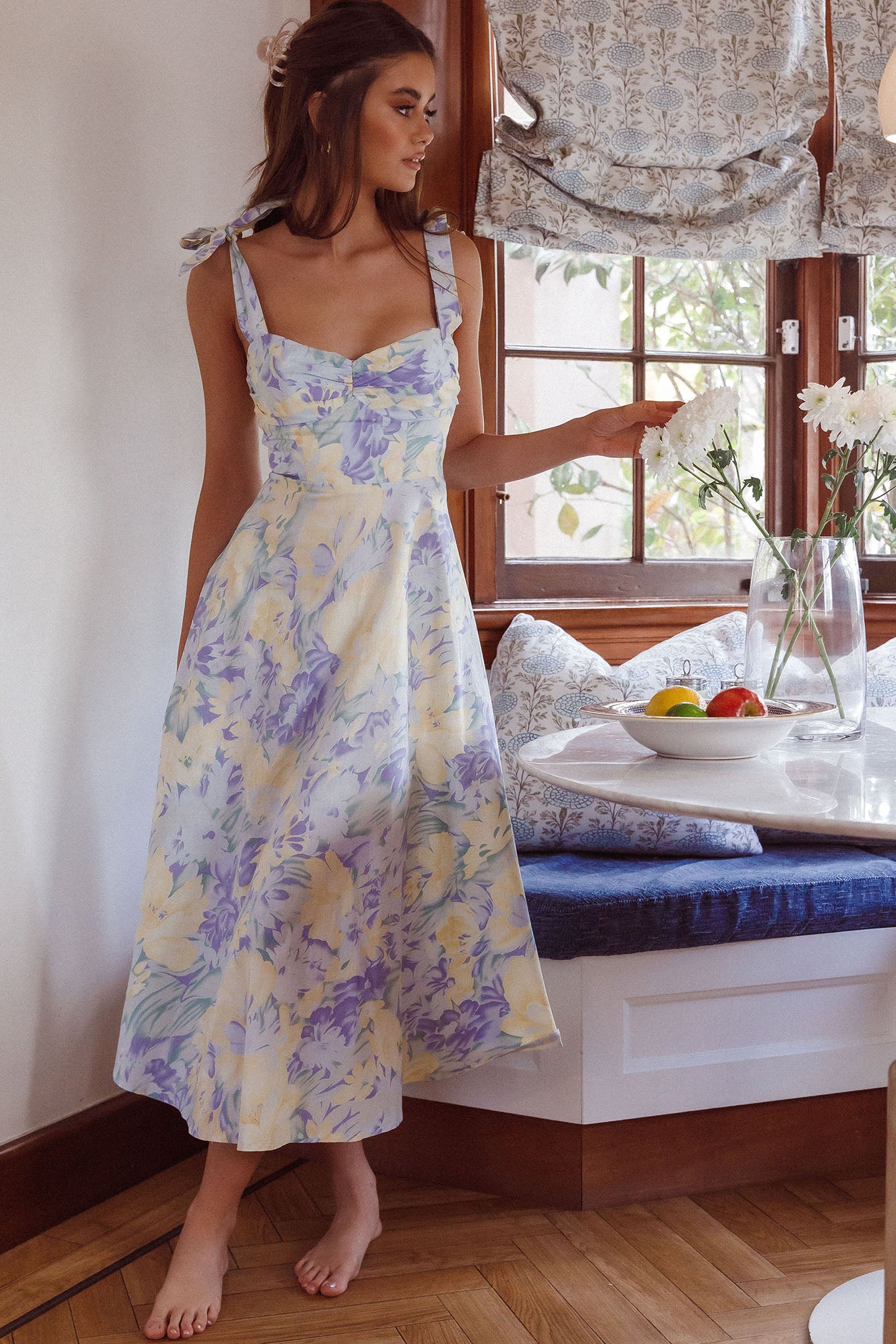 Sweet Pea Tied Shoulder Midi Dress Floral Purple by Selfie Leslie Australia