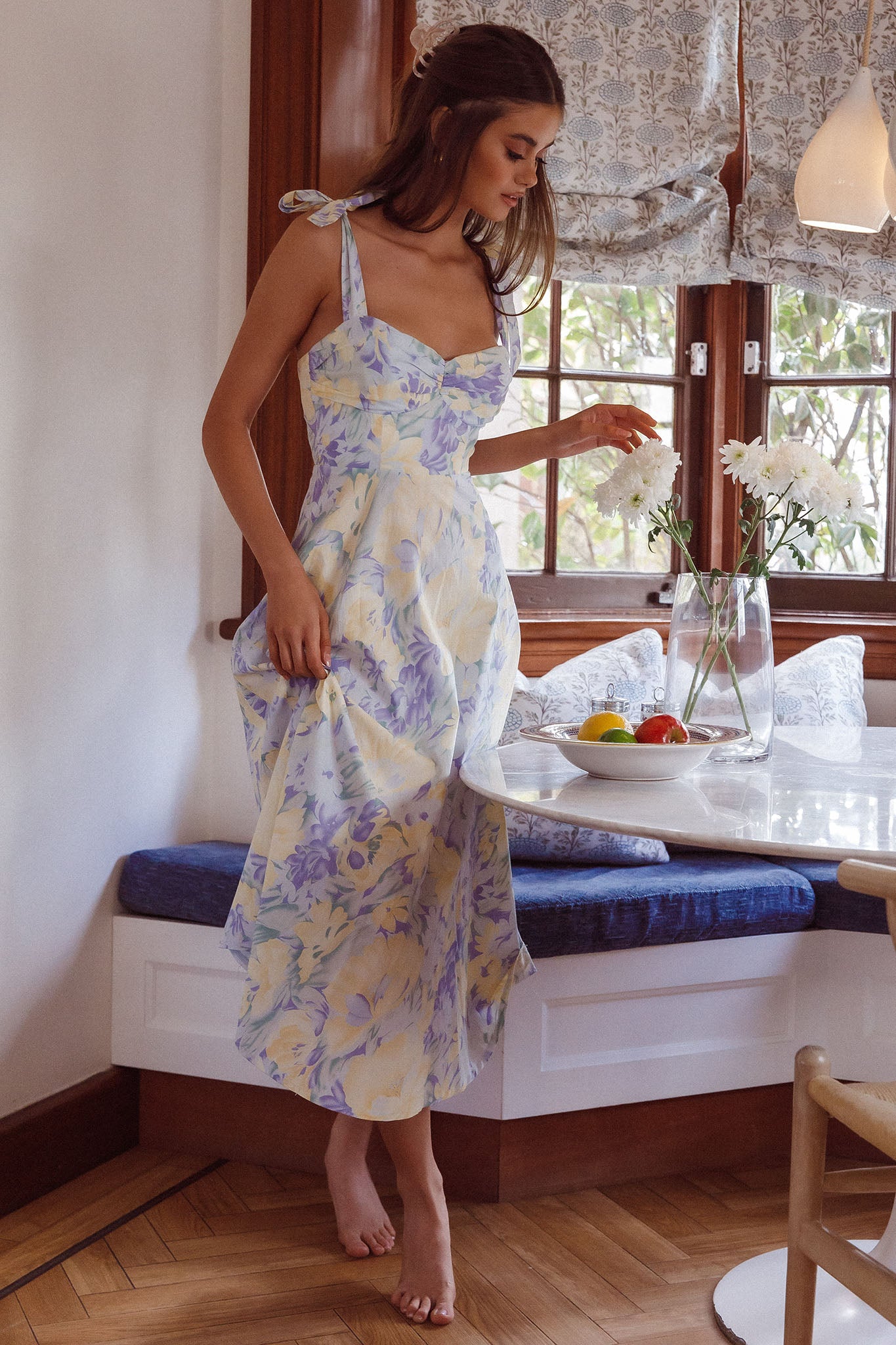 Sweet Pea Tied Shoulder Midi Dress Floral Purple by Selfie Leslie Australia