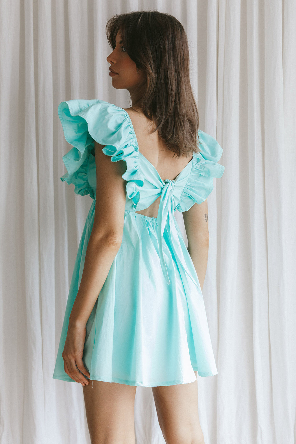 Marlina Ruffle Sleeve Babydoll Mini Dress Mint by Selfie Leslie Australia