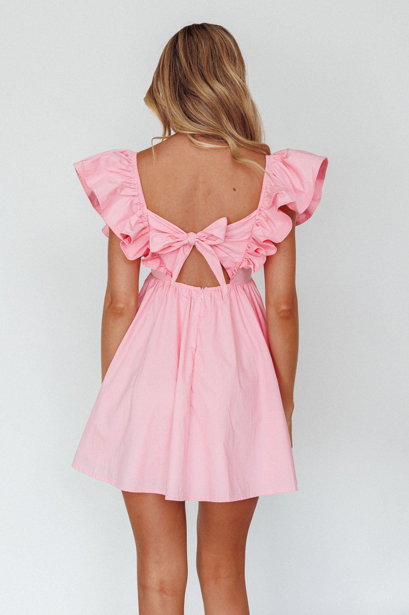 pink mini dress australia Marlina Ruffle Sleeve Babydoll Mini Dress Soft Pink