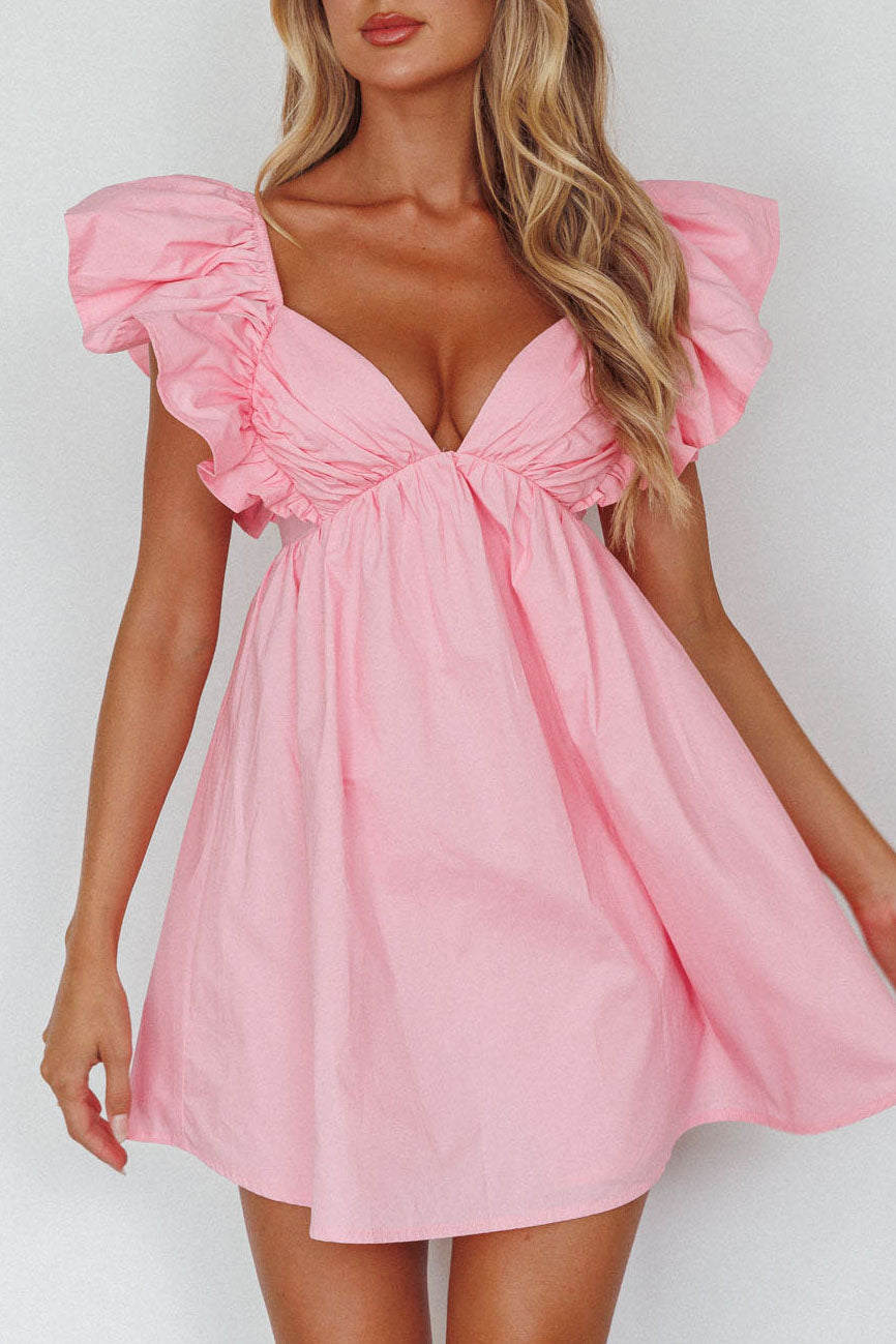Marlina Ruffle Sleeve Babydoll Mini Dress Soft Pink by Selfie Leslie Australia