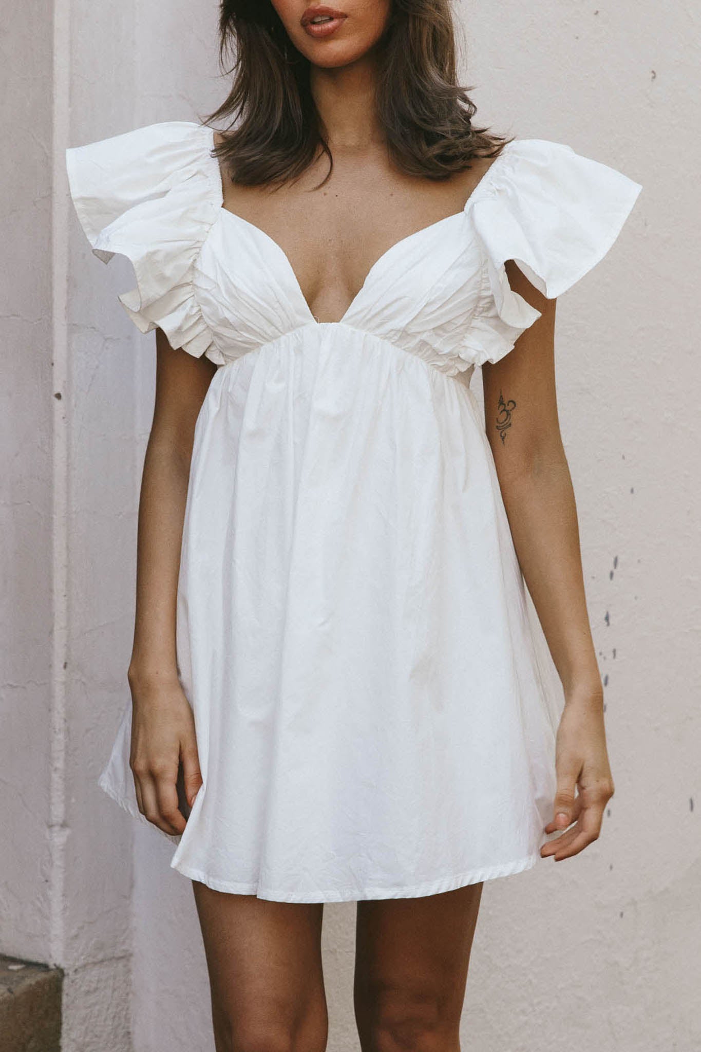 Marlina Ruffle Sleeve Babydoll Mini Dress White by Selfie Leslie Australia