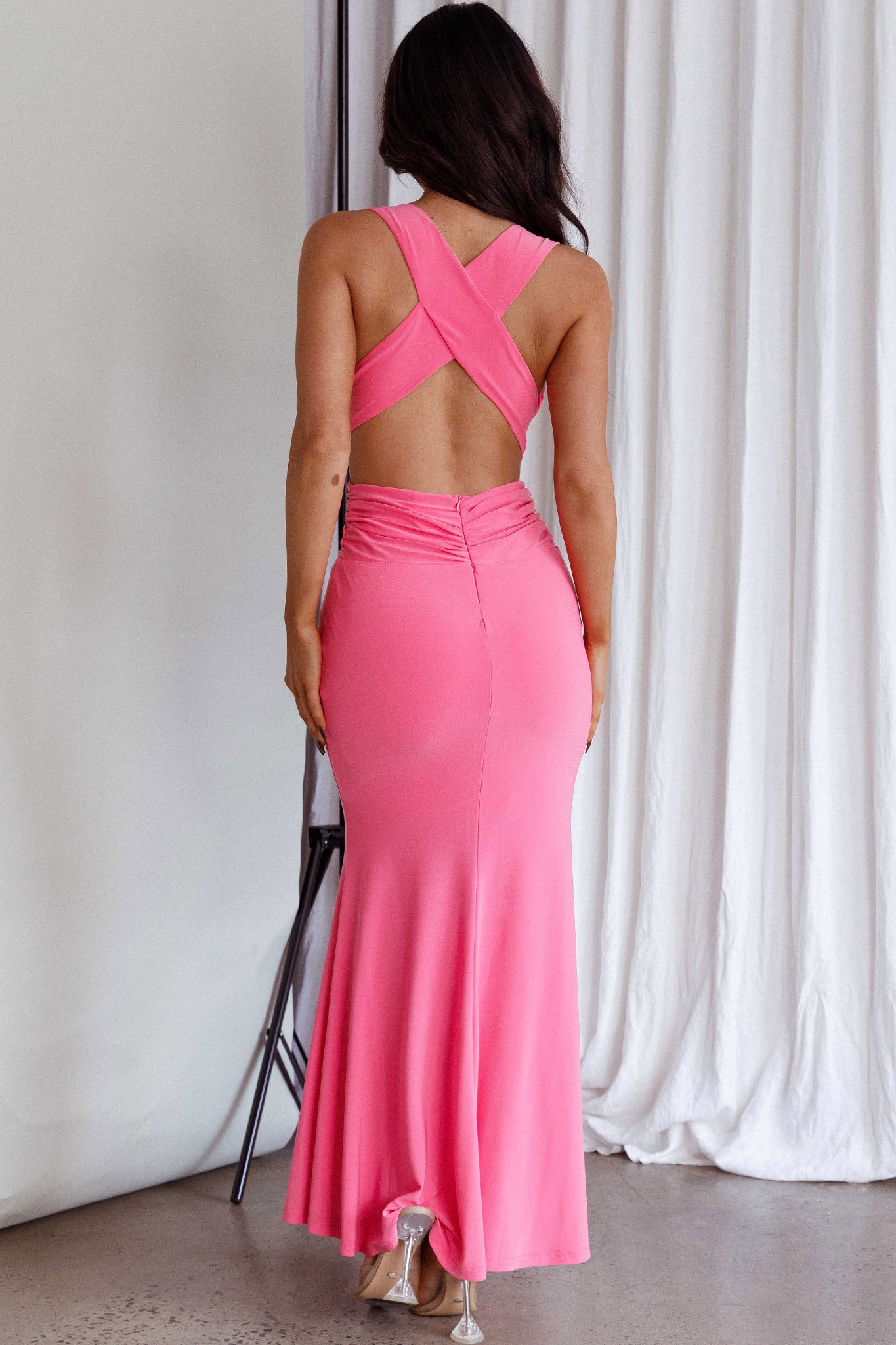 High Life Plunging Neckline Maxi Dress Hot Pink by Selfie Leslie Australia