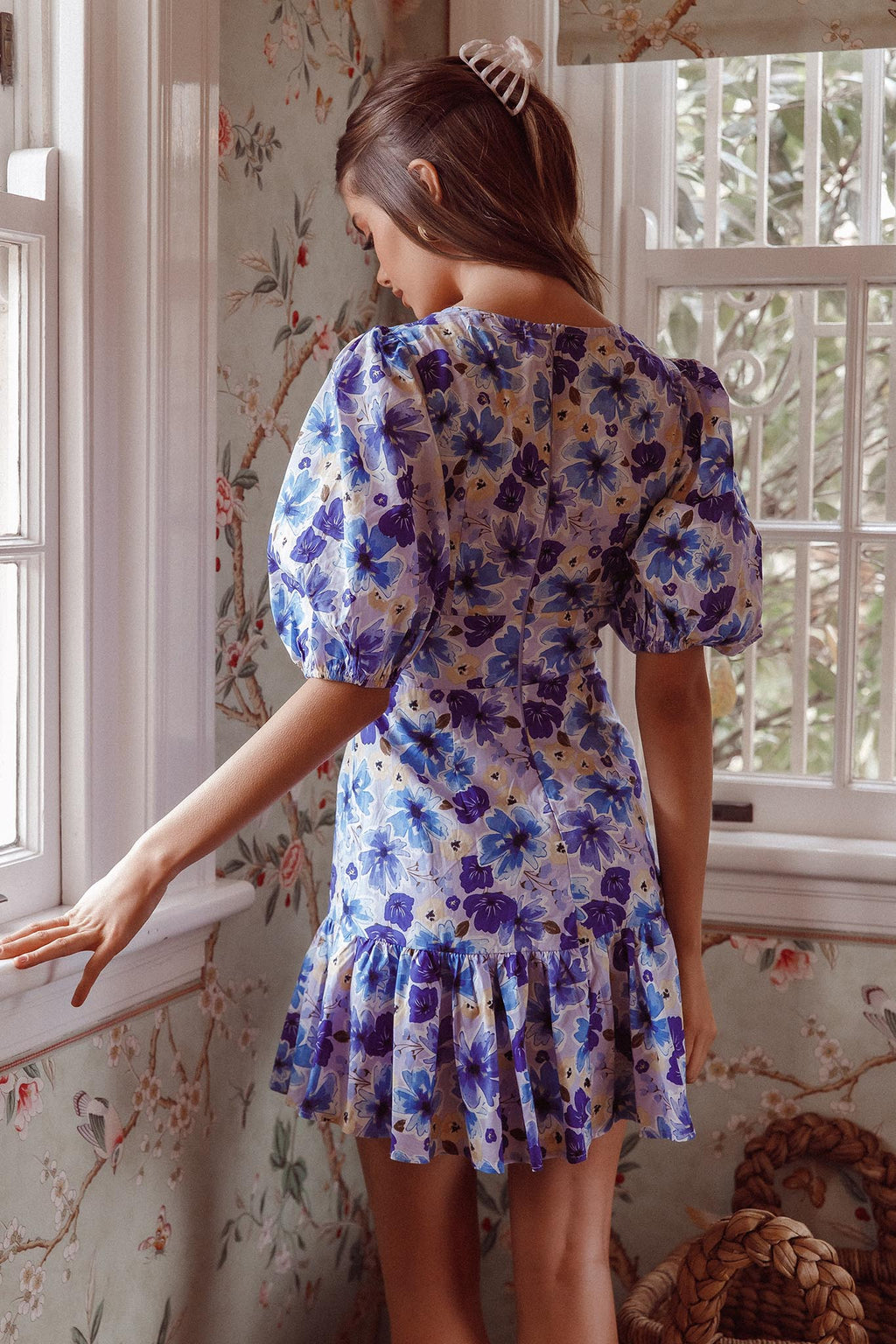 Jemilia Cut-Out Bust Flounce Mini Dress Floral Blue by Selfie Leslie Australia