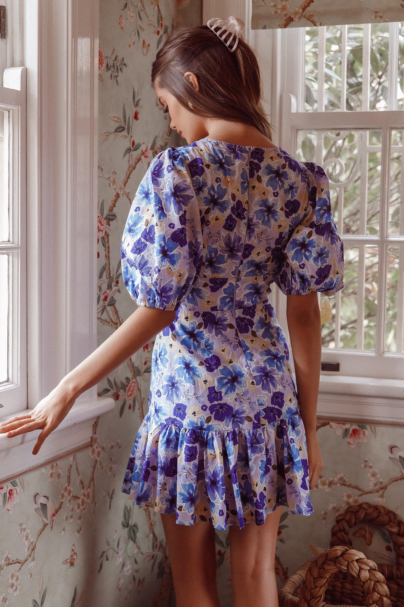 Jemilia Cut-Out Bust Flounce Mini Dress Floral Blue by Selfie Leslie Australia
