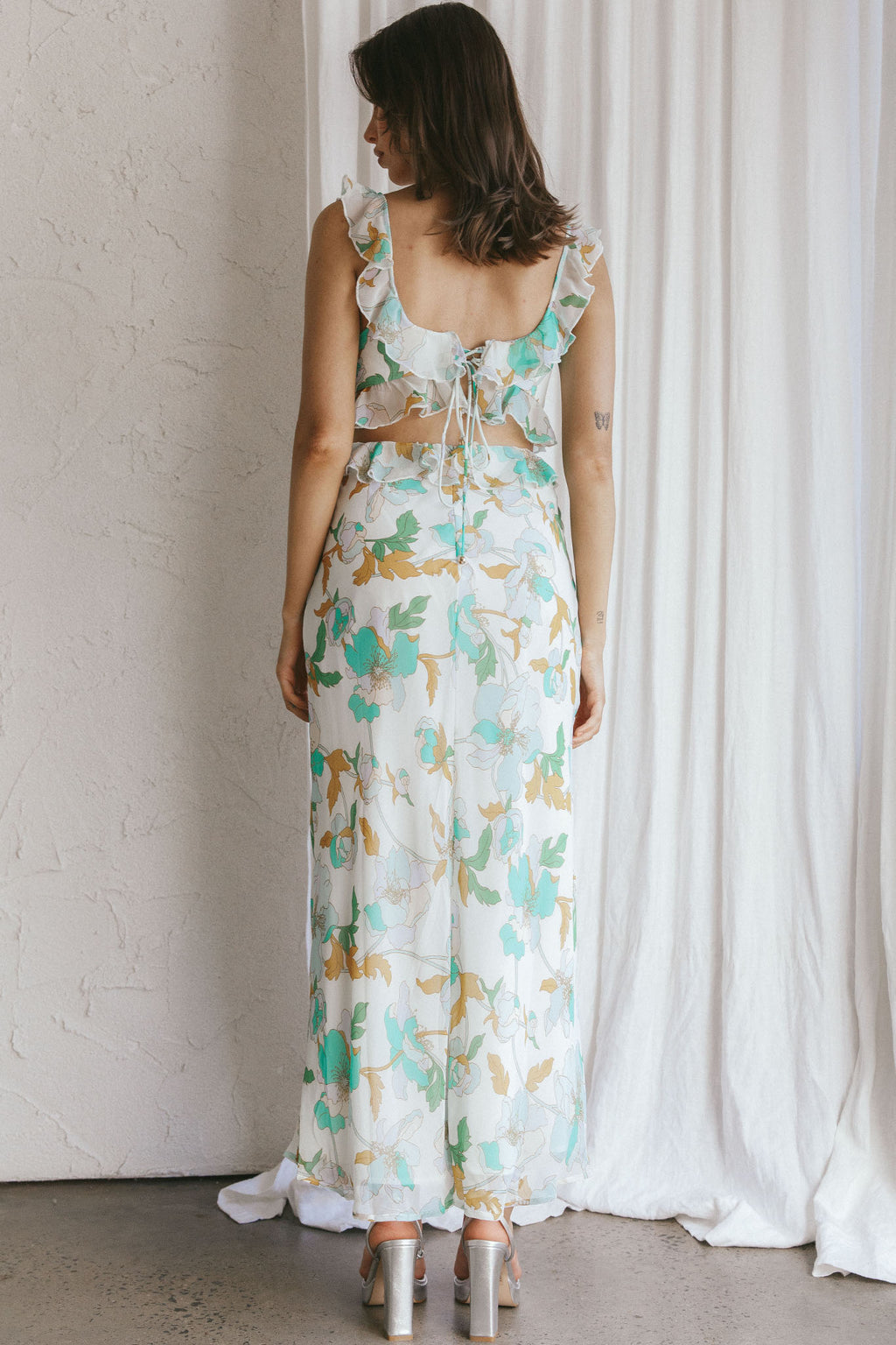 Second Chances Ruffle Trim Midi Dress Floral Mint by Selfie Leslie Australia