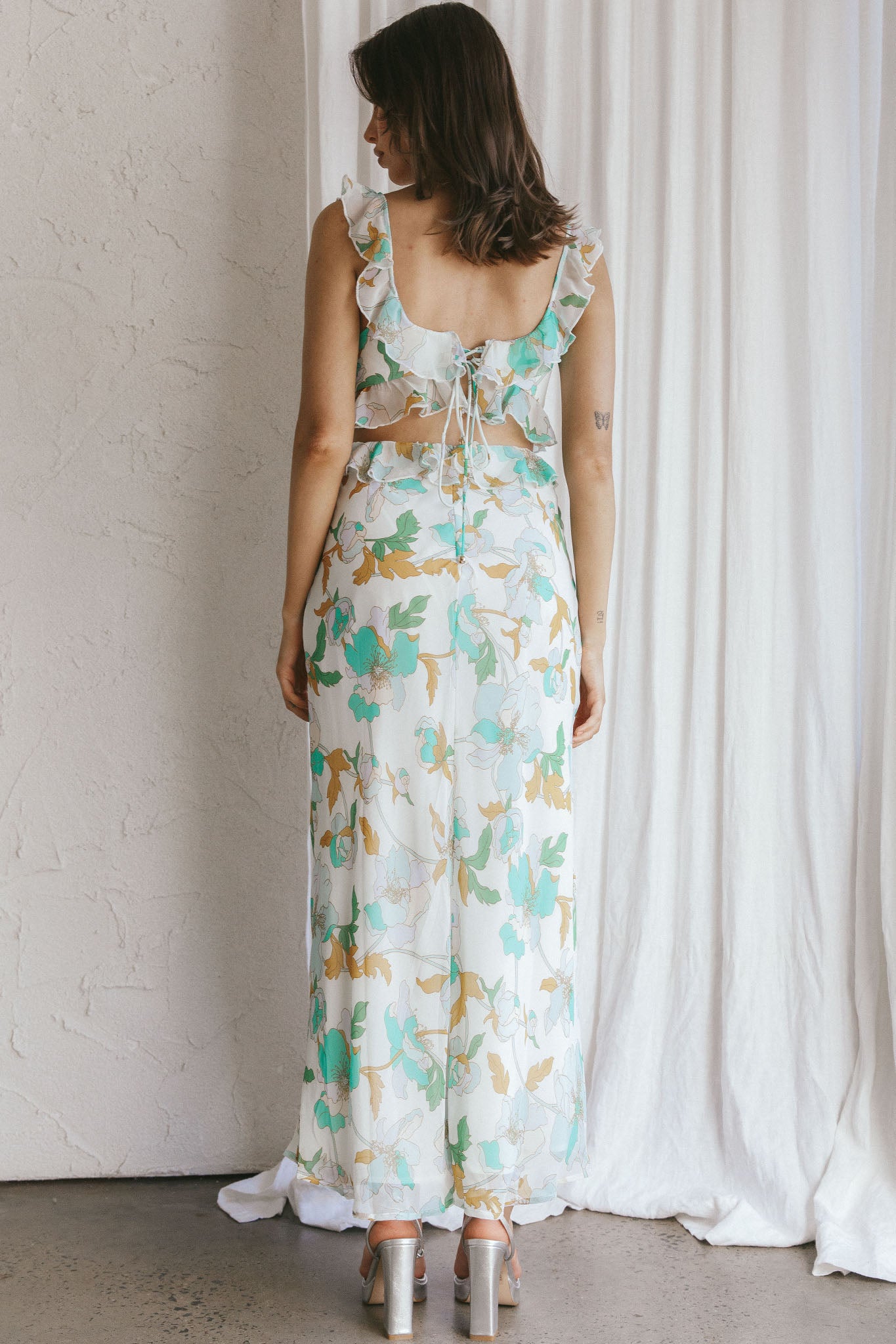 Second Chances Ruffle Trim Midi Dress Floral Mint by Selfie Leslie Australia