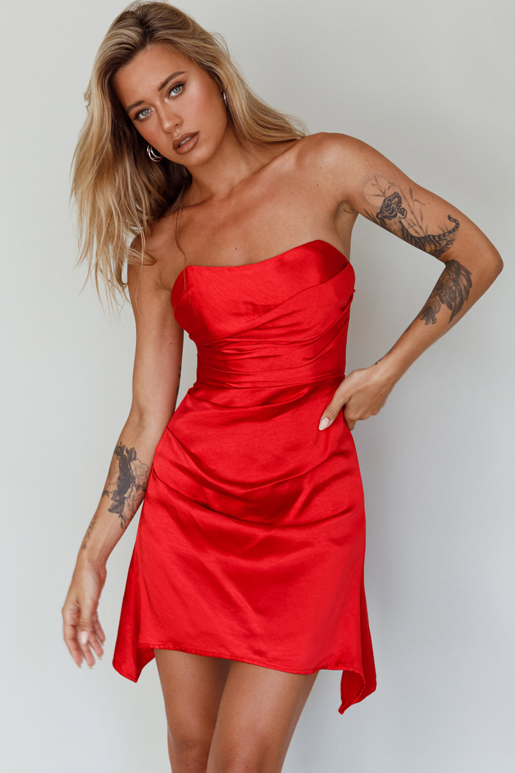 Tamia Strapless Mini Dress Cherry by Selfie Leslie Australia