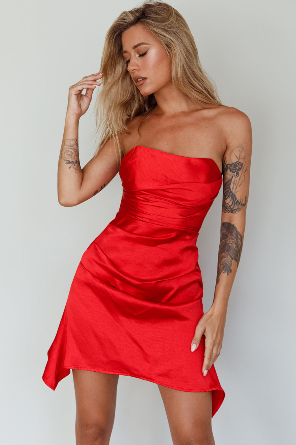 Tamia Strapless Mini Dress Cherry by Selfie Leslie Australia