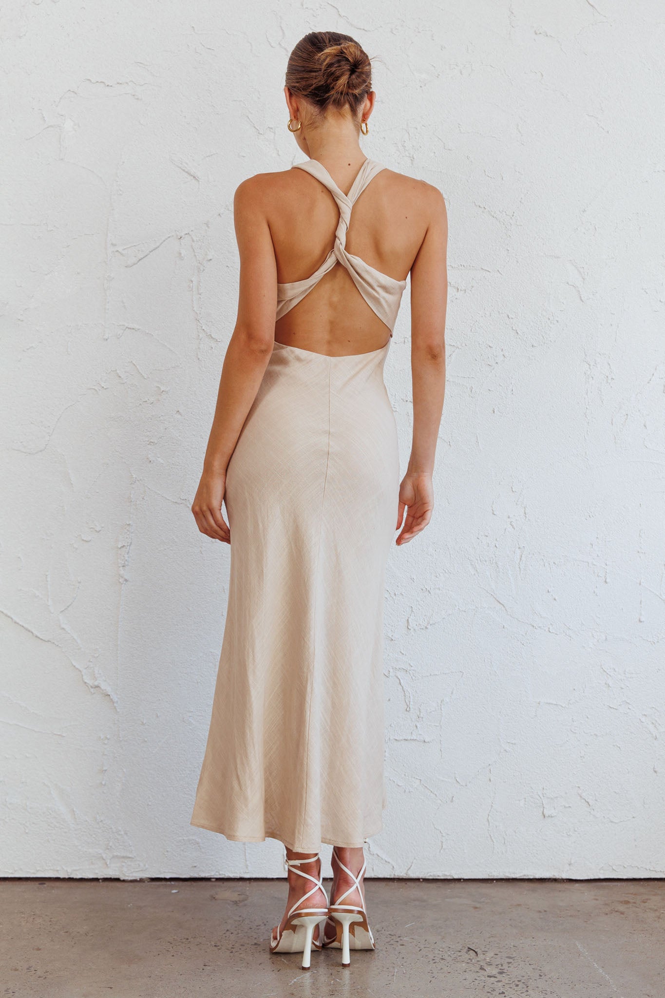 Coastal Charm Twist Back Maxi Dress Oat by Selfie Leslie Australia