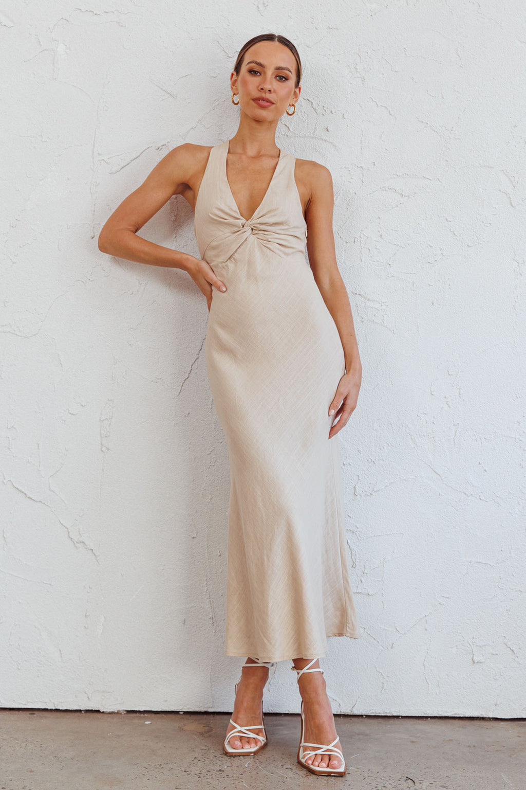 Coastal Charm Twist Back Maxi Dress Oat by Selfie Leslie Australia