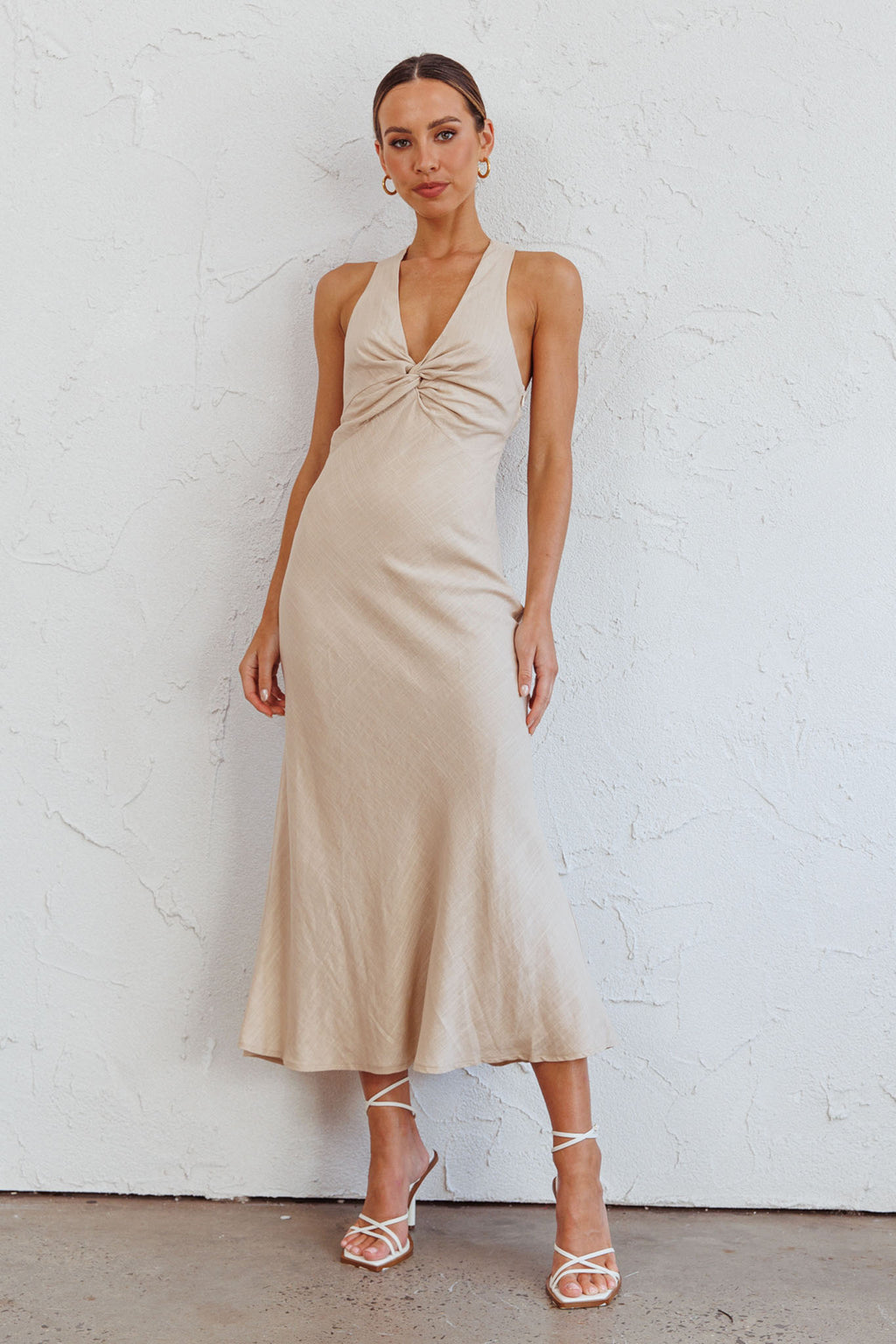 Coastal Charm Twist Back Maxi Dress Oat by Selfie Leslie Australia