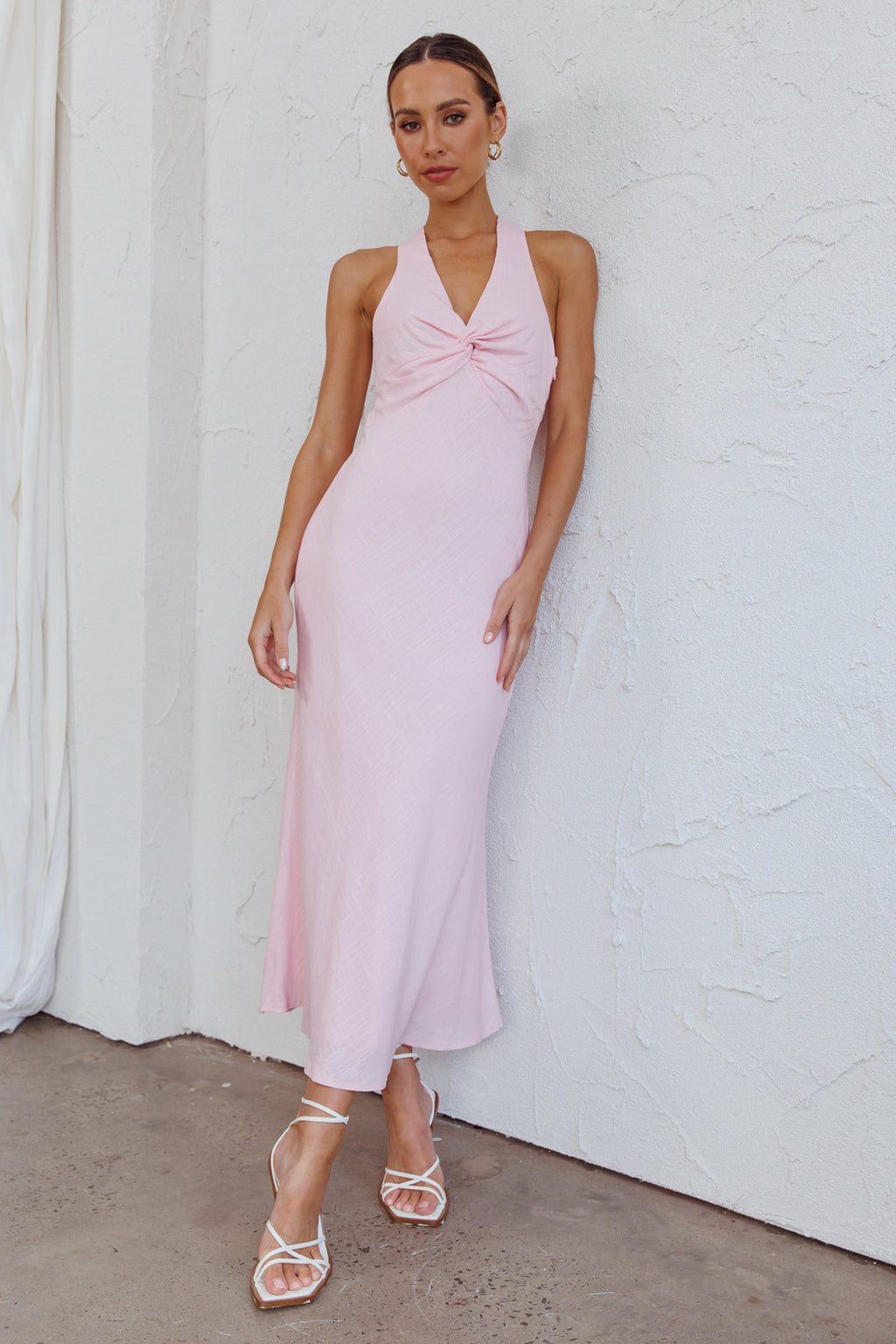 Coastal Charm Twist Back Maxi Dress Pink by Selfie Leslie Australia
