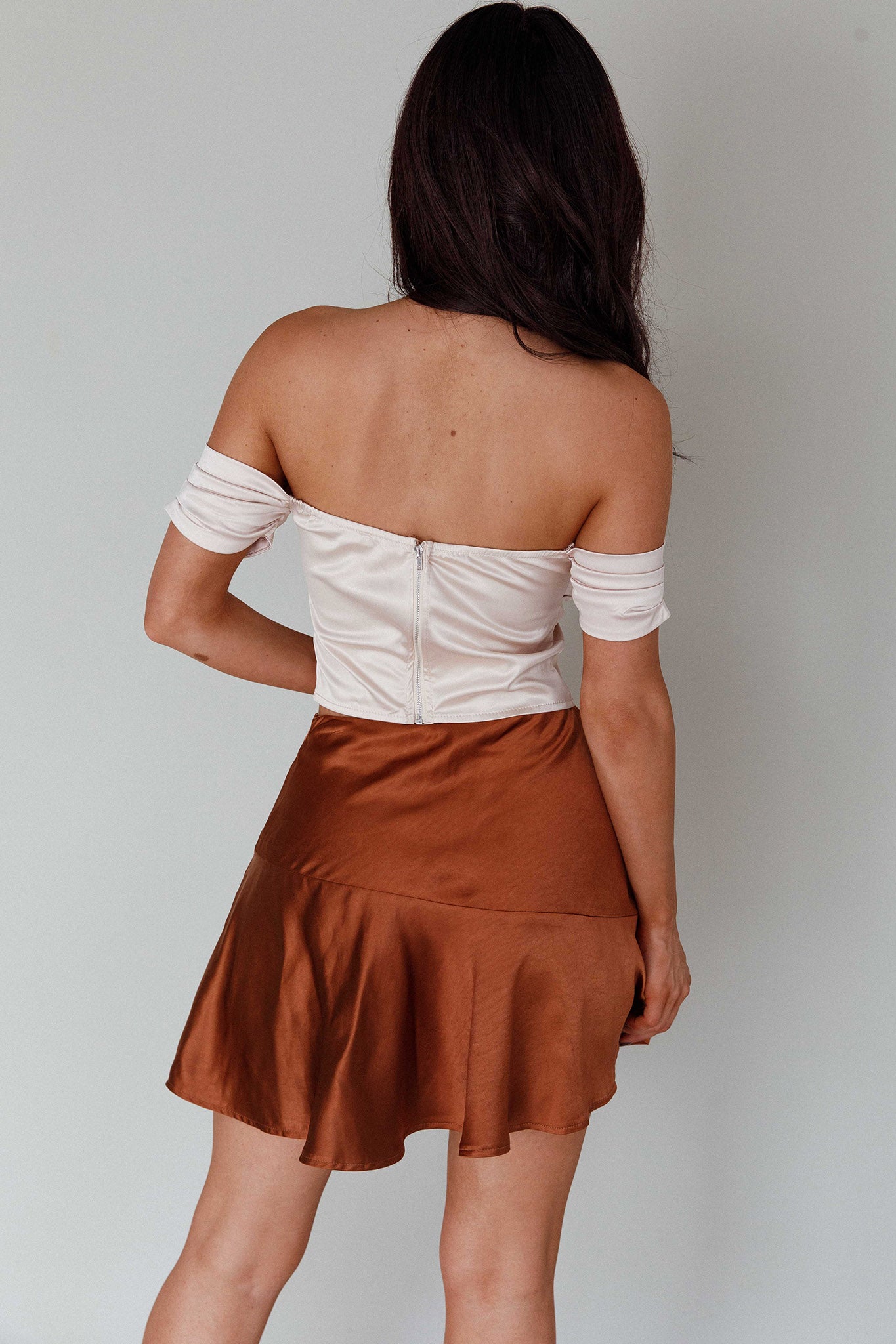 Gwyneth Flounce Mini Skirt Chocolate by Selfie Leslie Australia