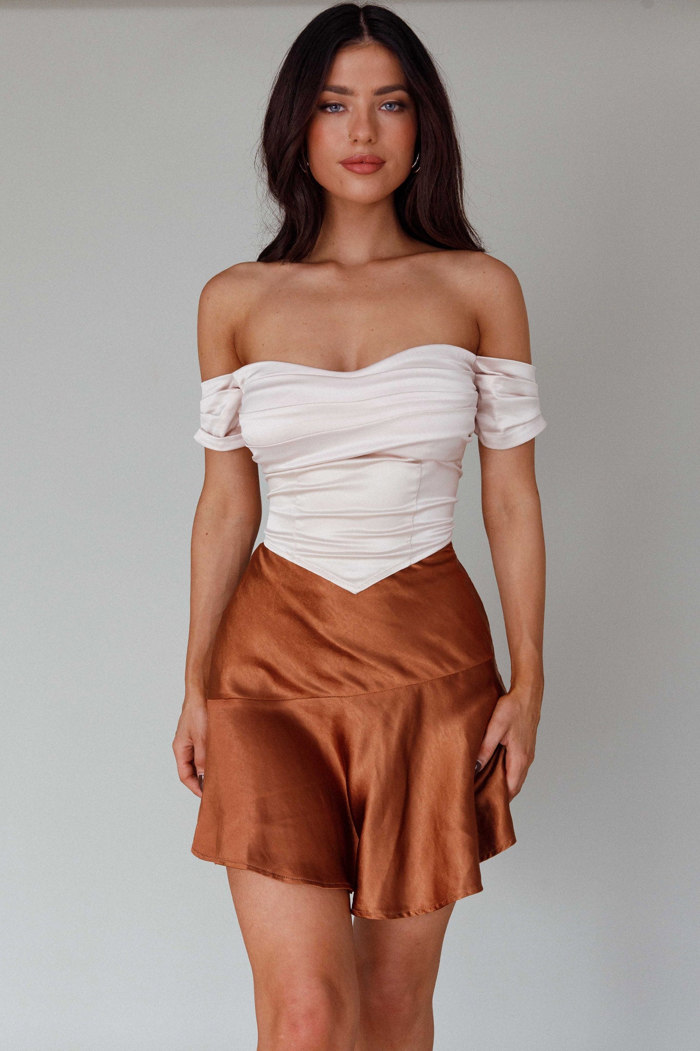 Gwyneth Flounce Mini Skirt Chocolate by Selfie Leslie Australia