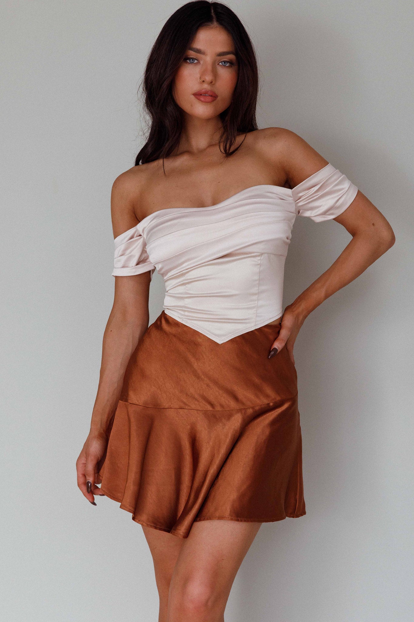 Gwyneth Flounce Mini Skirt Chocolate by Selfie Leslie Australia