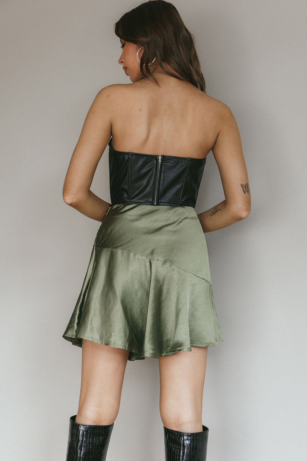 Gwyneth Flounce Mini Skirt Khaki by Selfie Leslie