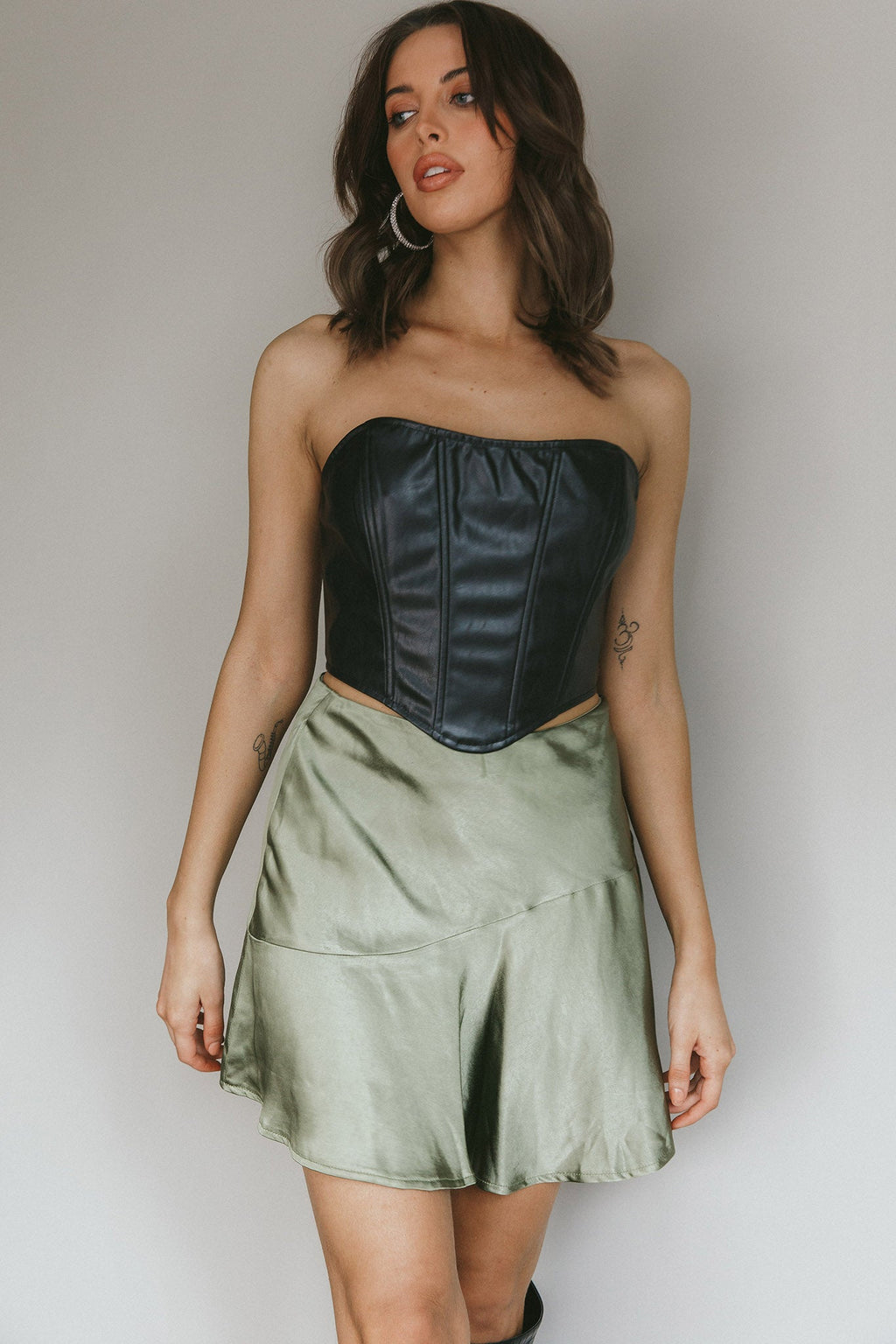 Gwyneth Flounce Mini Skirt Khaki by Selfie Leslie