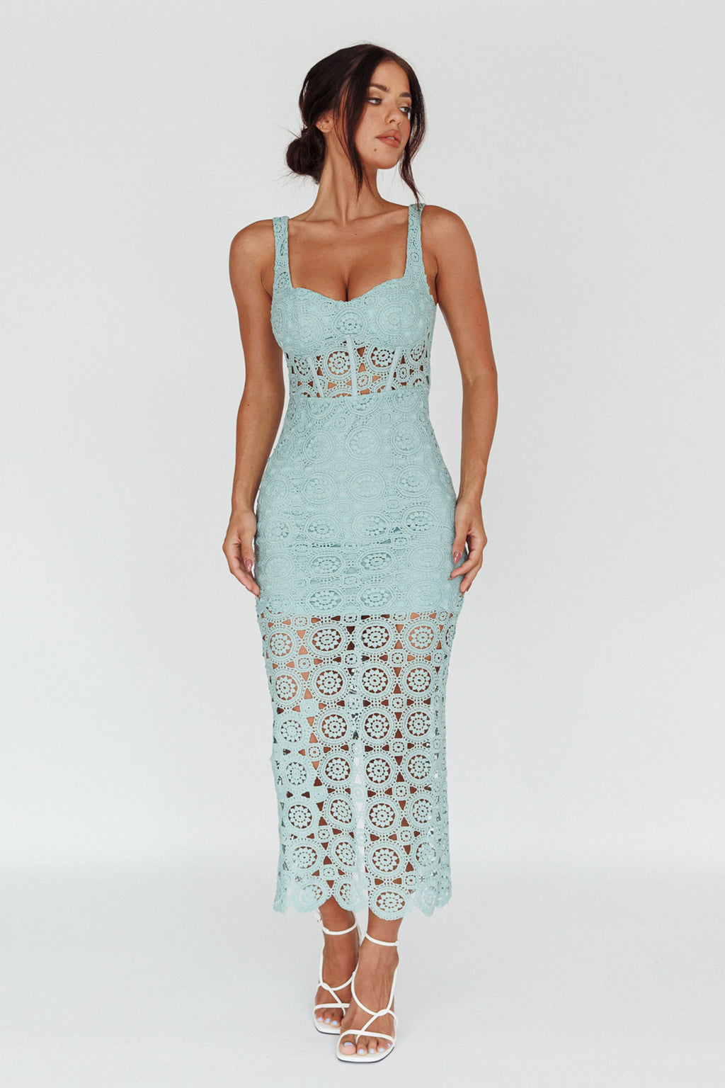 Milano Crochet Lace Crop Top Sage by Selfie Leslie Australia