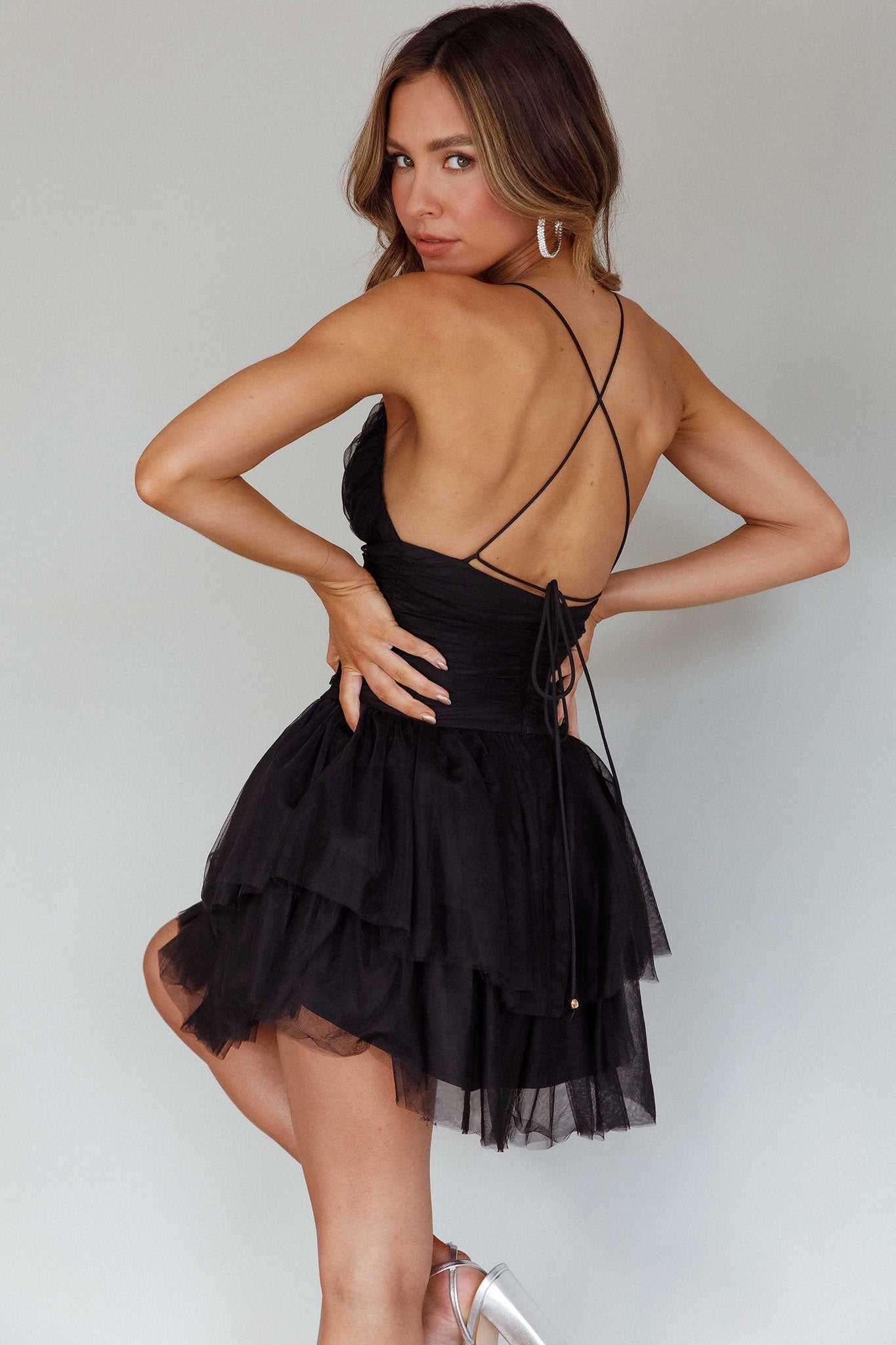 Nightingale Ruched Mesh Mini Dress Black by Selfie Leslie Australia