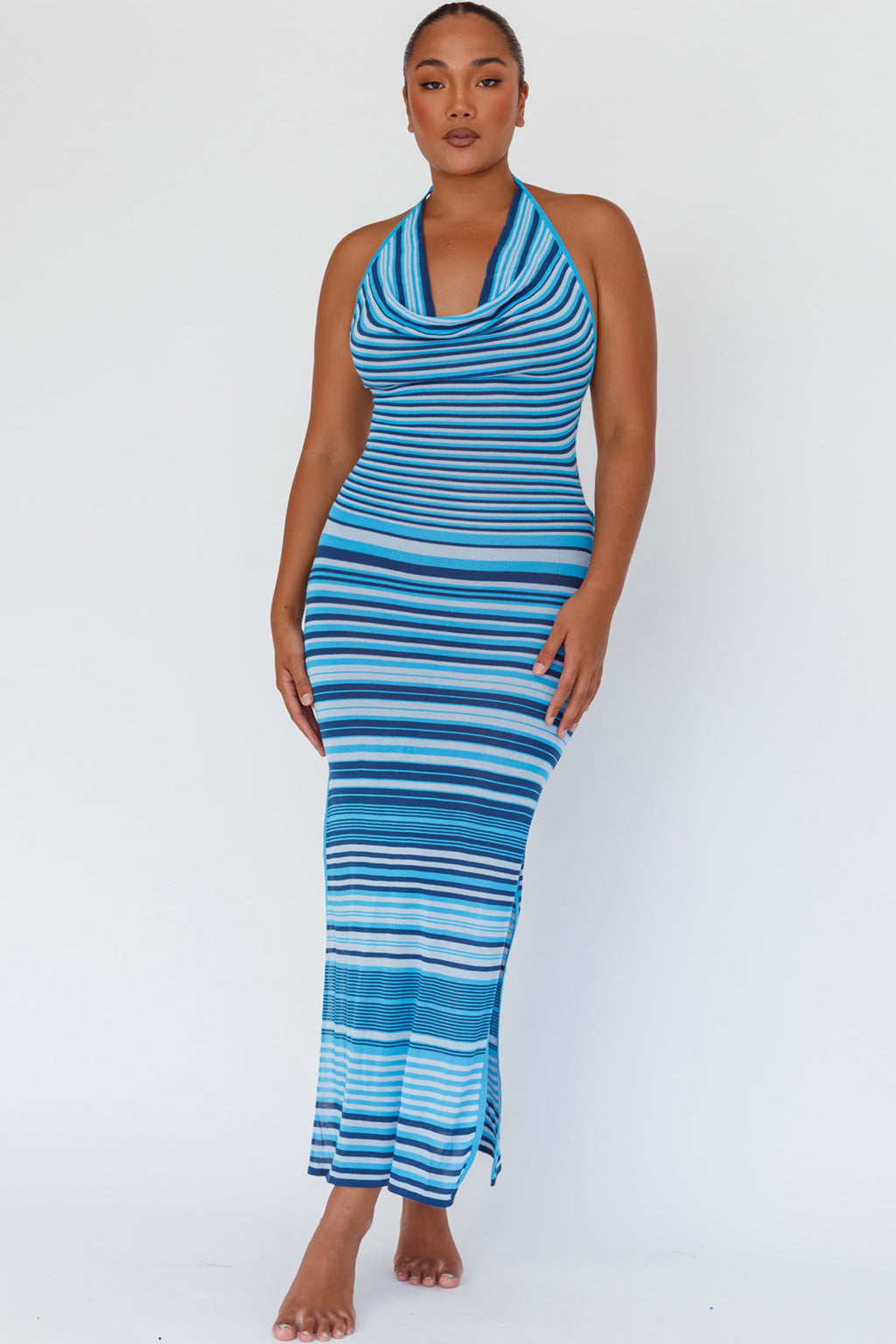 Azure Shores Knit Midi Dress Striped Blue by Selfie Leslie Australia