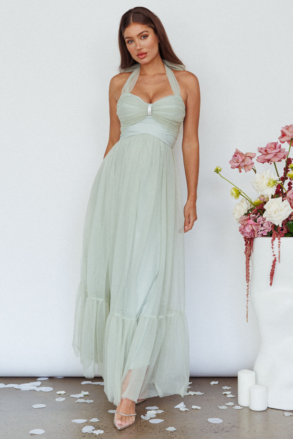 Alegria Tulle Maxi Dress Pistachio by Selfie Leslie Australia