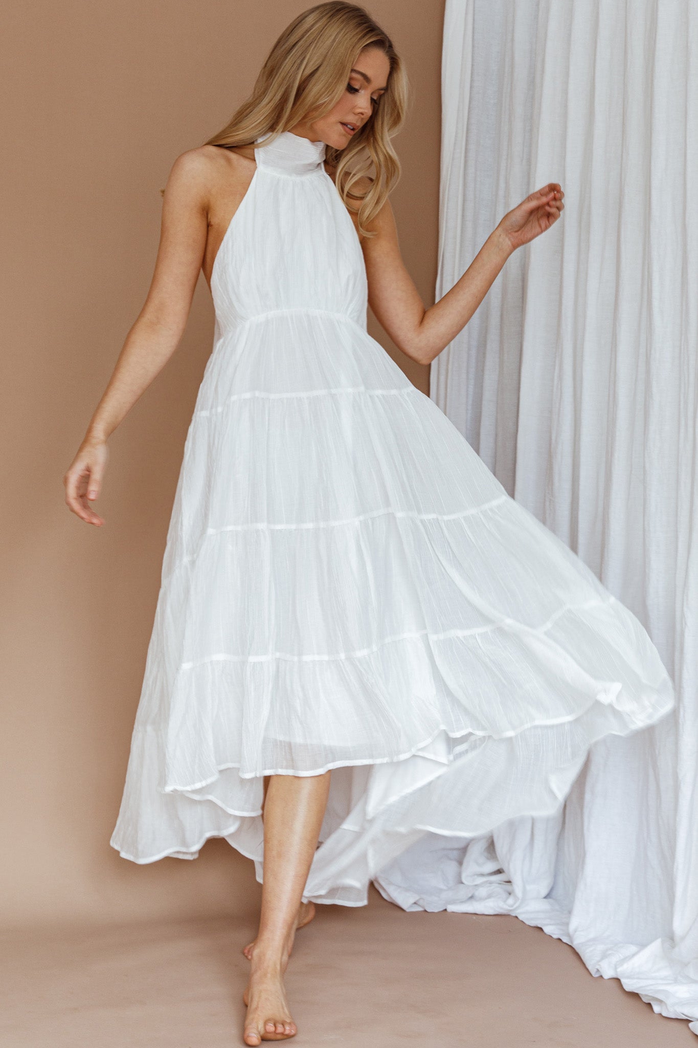 South Haven Halter Midi Dress White by Selfie Leslie Australia