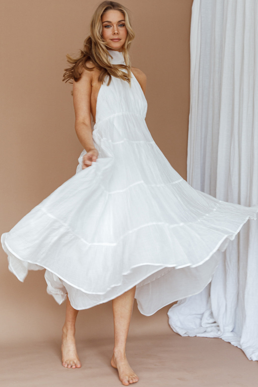 South Haven Halter Midi Dress White by Selfie Leslie Australia