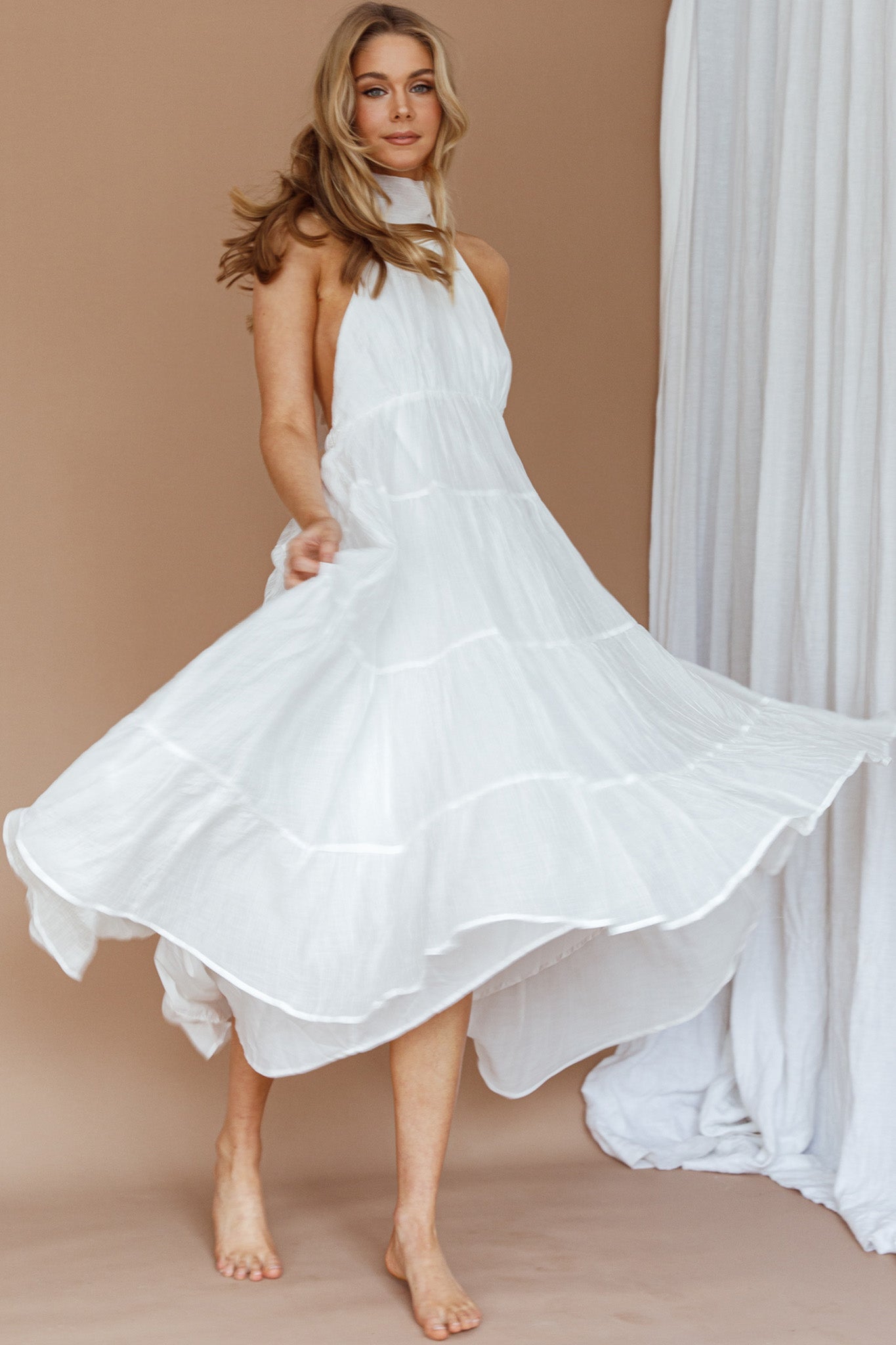 South Haven Halter Midi Dress White by Selfie Leslie Australia