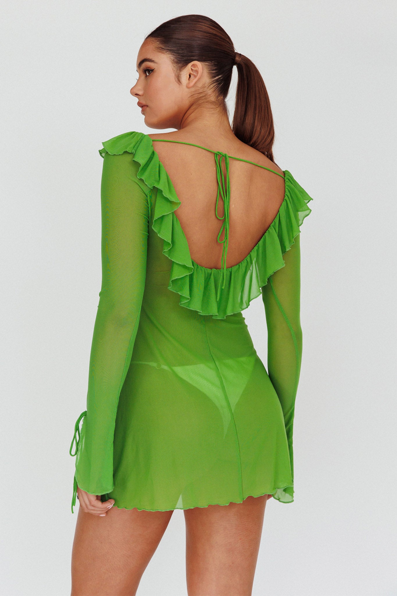 Sea Dreaming Ruffle Trim Mini Dress Lime by Selfie Leslie Australia